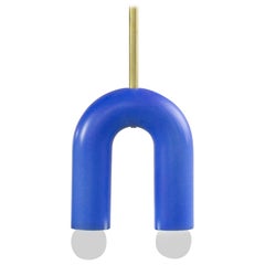 Customizable Pendant Lamp TRN A1, Brass Rod, Cobalt Blue Ceramic