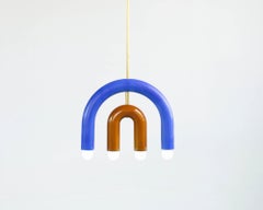 Customizable Pendant Lamp TRN C1, Brass Rod, Cobalt Blue & Ochre