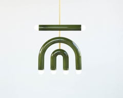 Customizable Pendant Lamp TRN D1, Brass Rod, Green Ceramic