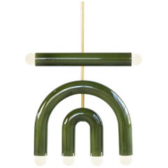 Customizable Pendant Lamp TRN D1, Brass Rod, Green Ceramic