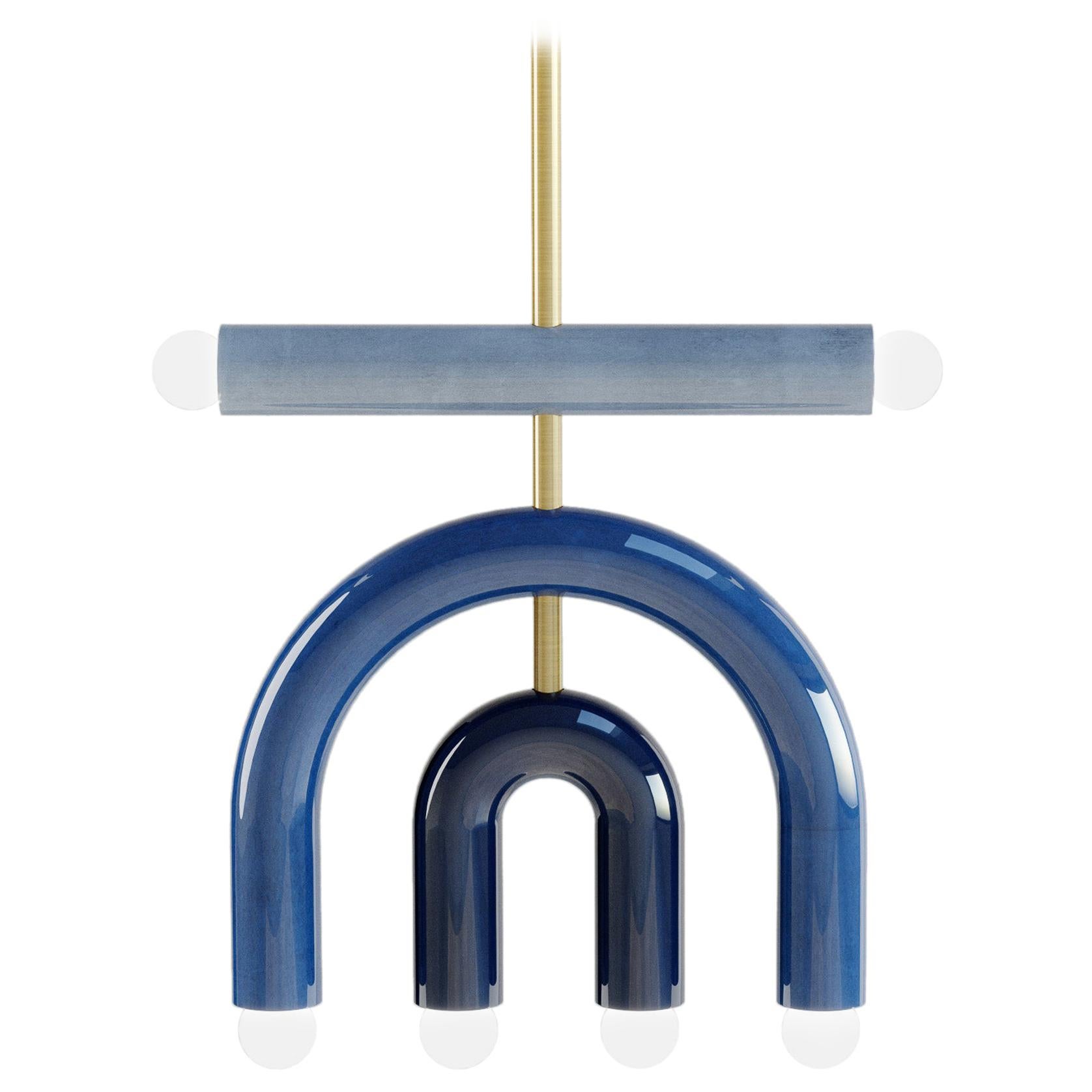 Customizable Pendant Lamp TRN D1, Brass Rod, Light Blue, Medium Blue, Navy Blue