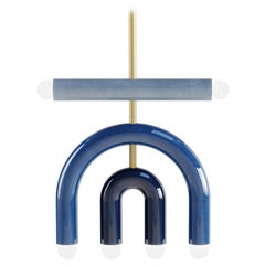 Lampe suspendue personnalisable TRN D1, tige en laiton, bleu clair, bleu moyen, bleu marine