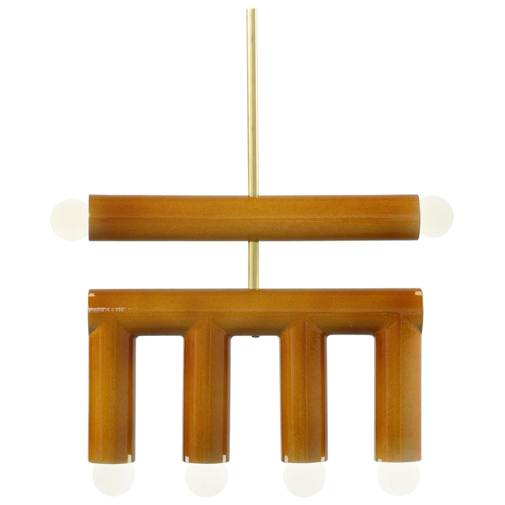 Customizable Pendant Lamp TRN D2, Brass Rod, Ochre Ceramic For Sale