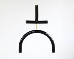 Customizable Pendant Lamp TRN E2, Brass Rod, Black Ceramic