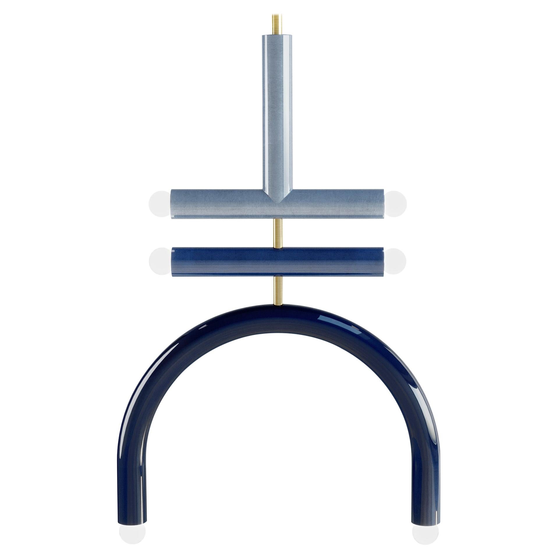 Customizable Pendant Lamp TRN F2, Brass Rod, Light Blue, Medium Blue, Navy Blue 
