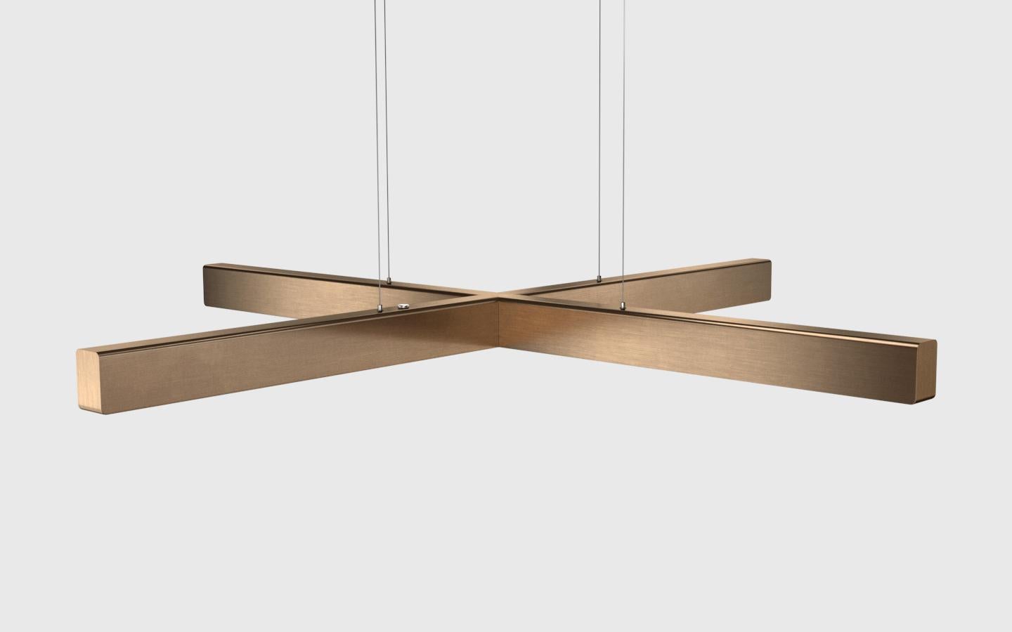 Customizable Pendant Lamp 'X-Model' by Anour, Browned Brass

Dimensions:
- L. 100 x W. 100 x H. 5,3 x D. 3,5 cm

Technical details:
- 240V / 120V (available with Switchex) 
- Illumination LED
- Wattage: 40 W
- Light output: 2640 lm 
- Color