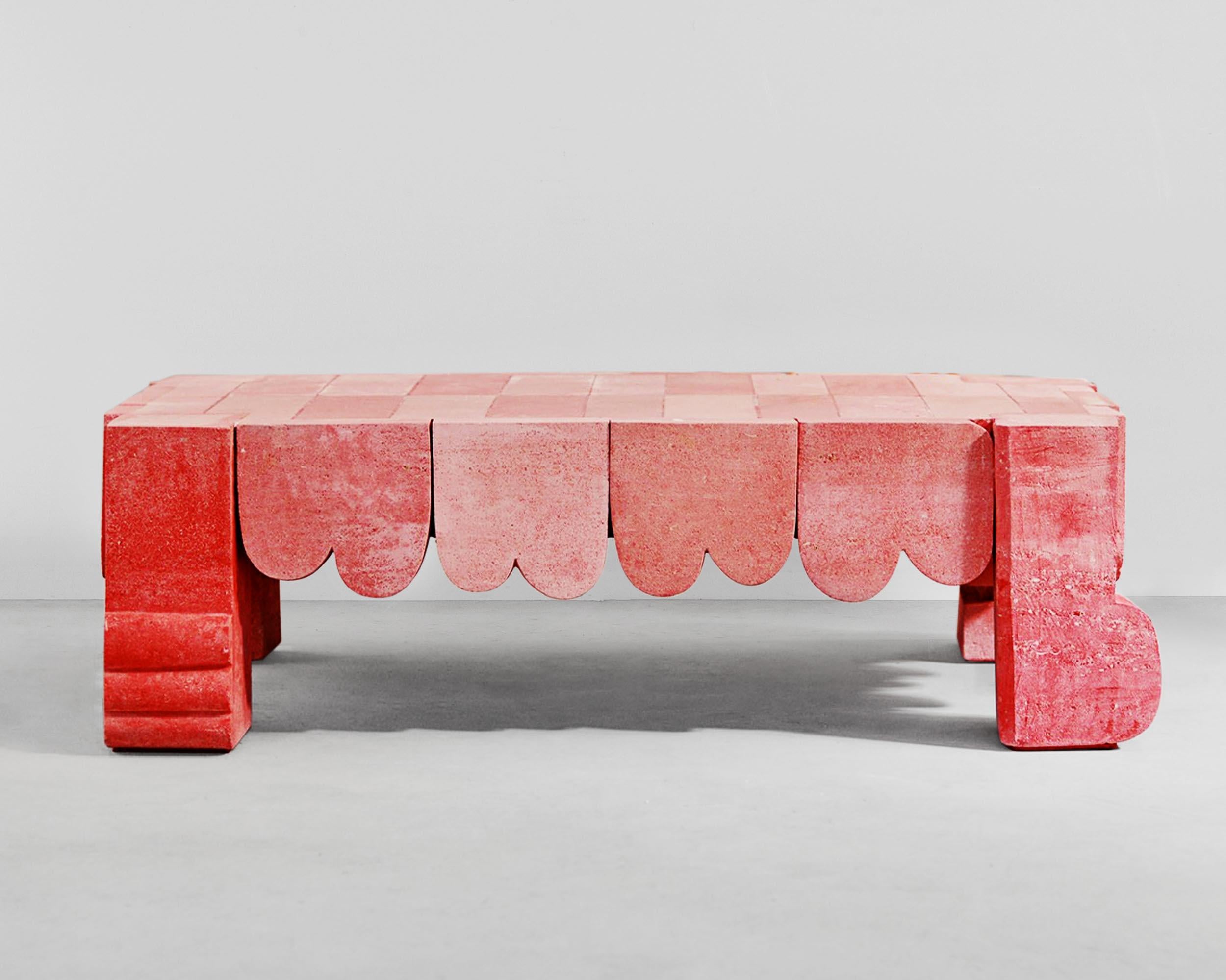 Contemporary Pink coffee table 'Bobster' by denHolm.

Each creation is unique and signed by the artist.

Dimensions:
H. 36 cm
L. 68 cm
W. 105 cm

Material:
South Australian Limestone, sculpted entirely by hand.
---
Artist and stonemason Steve Clark