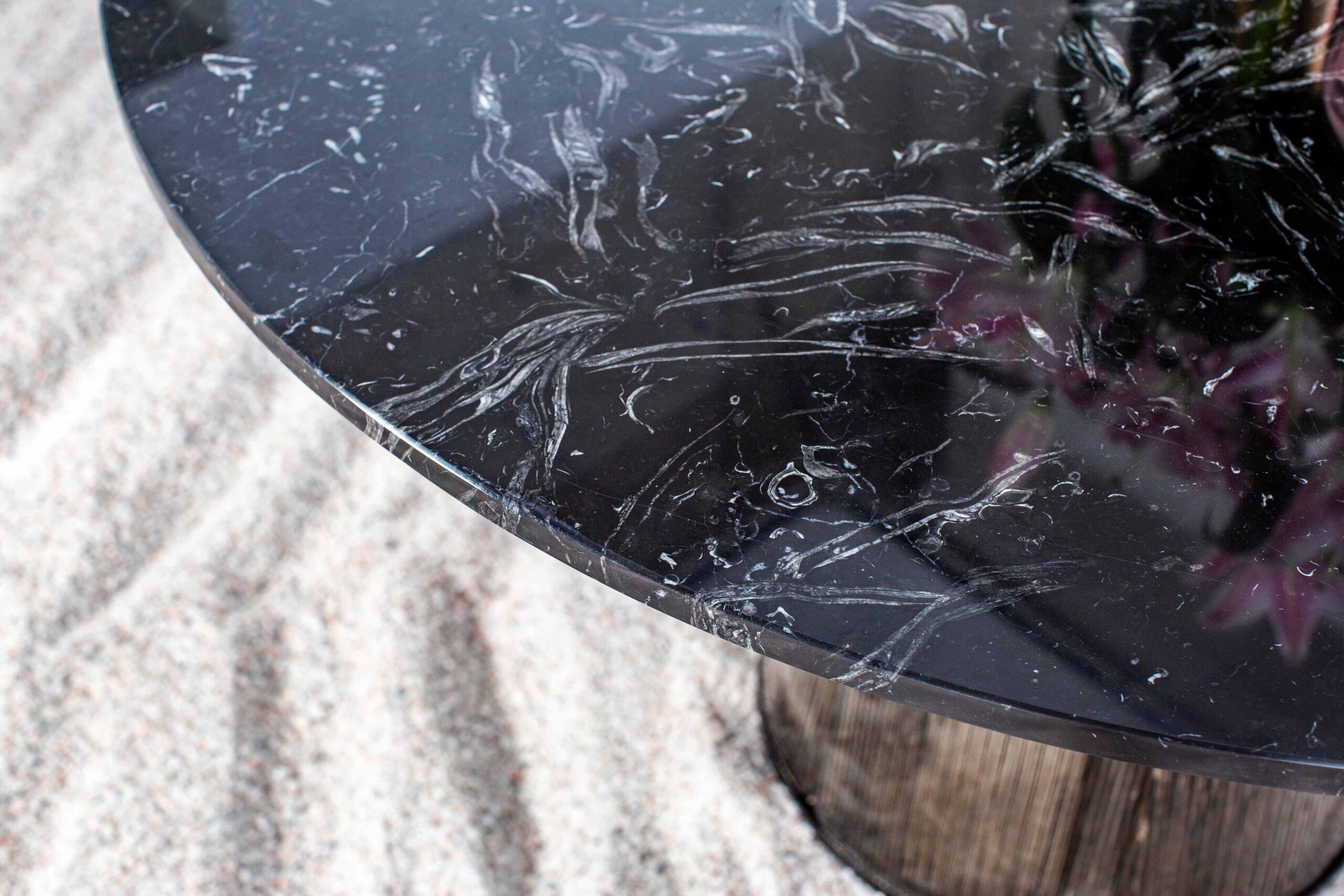 Two kinds of material united in one table. Sebastian Herkner’s fine, characteristically bent  with its rippled visual has been reinvented as a tough table foot. Its smooth surface and the glass elements merge into one organic ensemble.

Material: