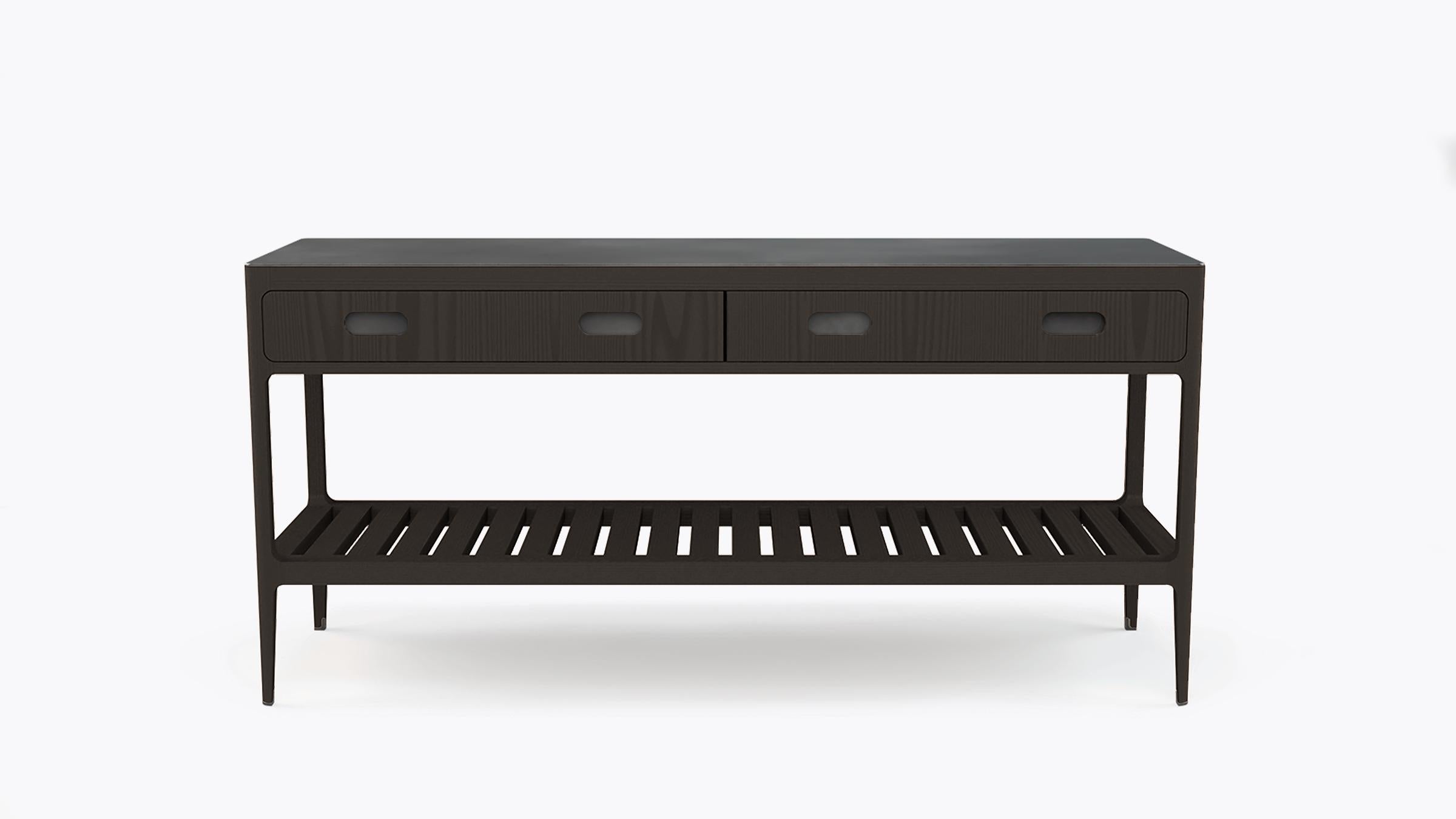 Contemporary Customizable Radius Console Table in Blackened Ash by Munson Furniture For Sale