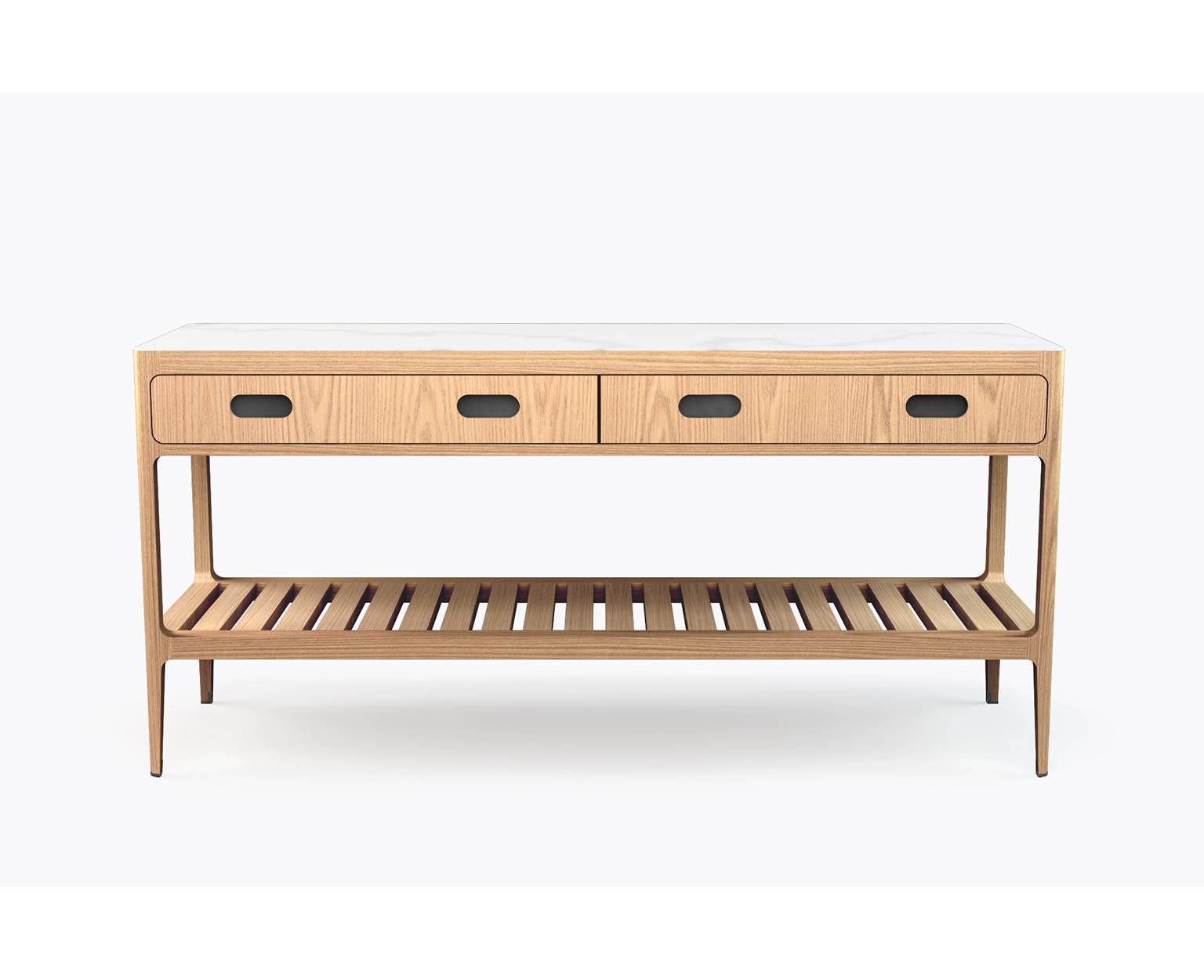 Customizable Radius Console Table in Oak and Blackened Brass by Munson Furniture In New Condition For Sale In Oakland, CA