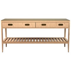 Customizable Radius Console Table in Oak and Brass by Munson Furniture
