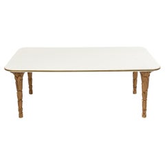 Customizable Regency Style Glass and Brass Palm Shaped Leg Coffee Table