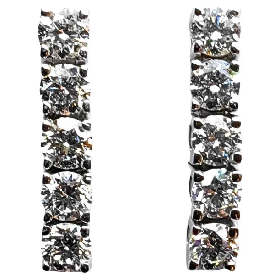 Customizable Round Brilliant Cut Linear Diamond Drop Earrings in 18K White Gold For Sale