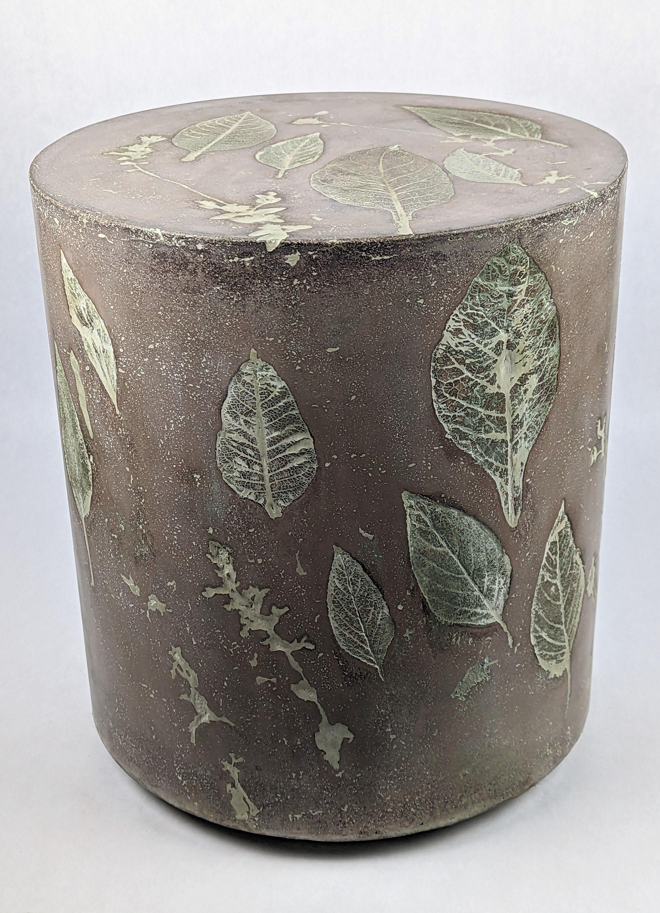 Customizable Round Concrete Stools & Side Tables with Leaf Impressions, 'Pliny' For Sale 8
