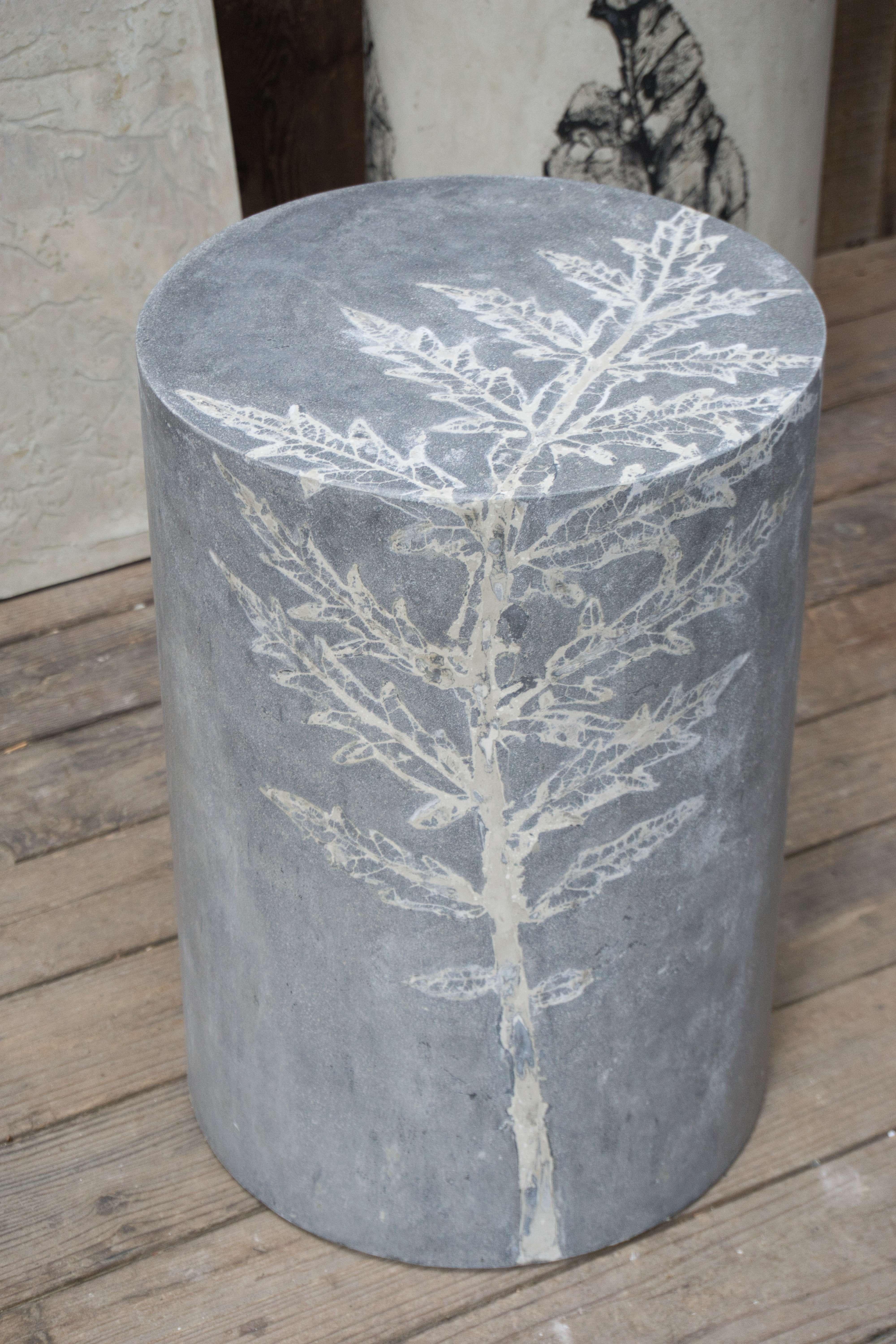 Customizable Round Concrete Stools & Side Tables with Leaf Impressions, 'Pliny' For Sale 9