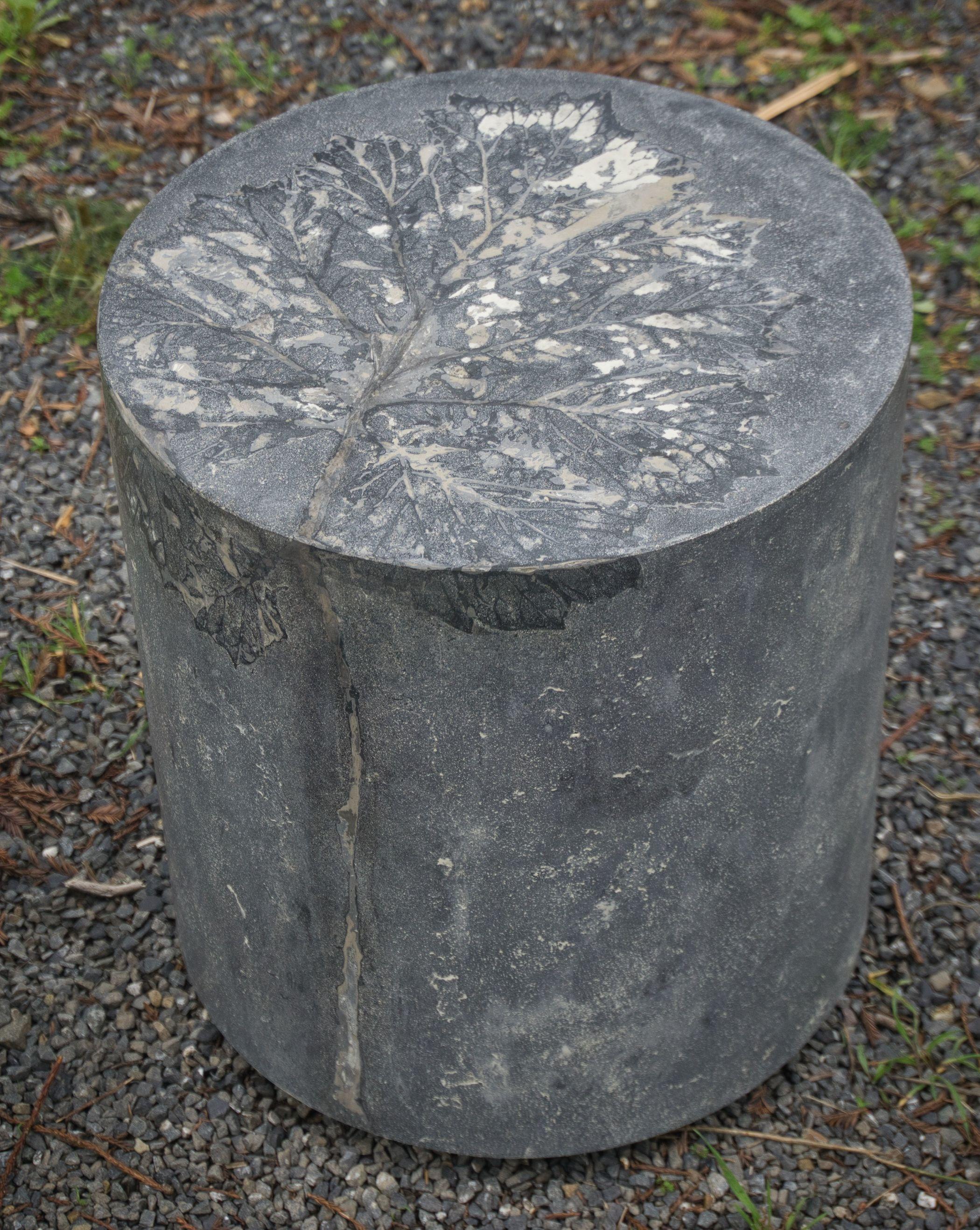 Customizable Round Concrete Stools & Side Tables with Leaf Impressions, 'Pliny' For Sale 10