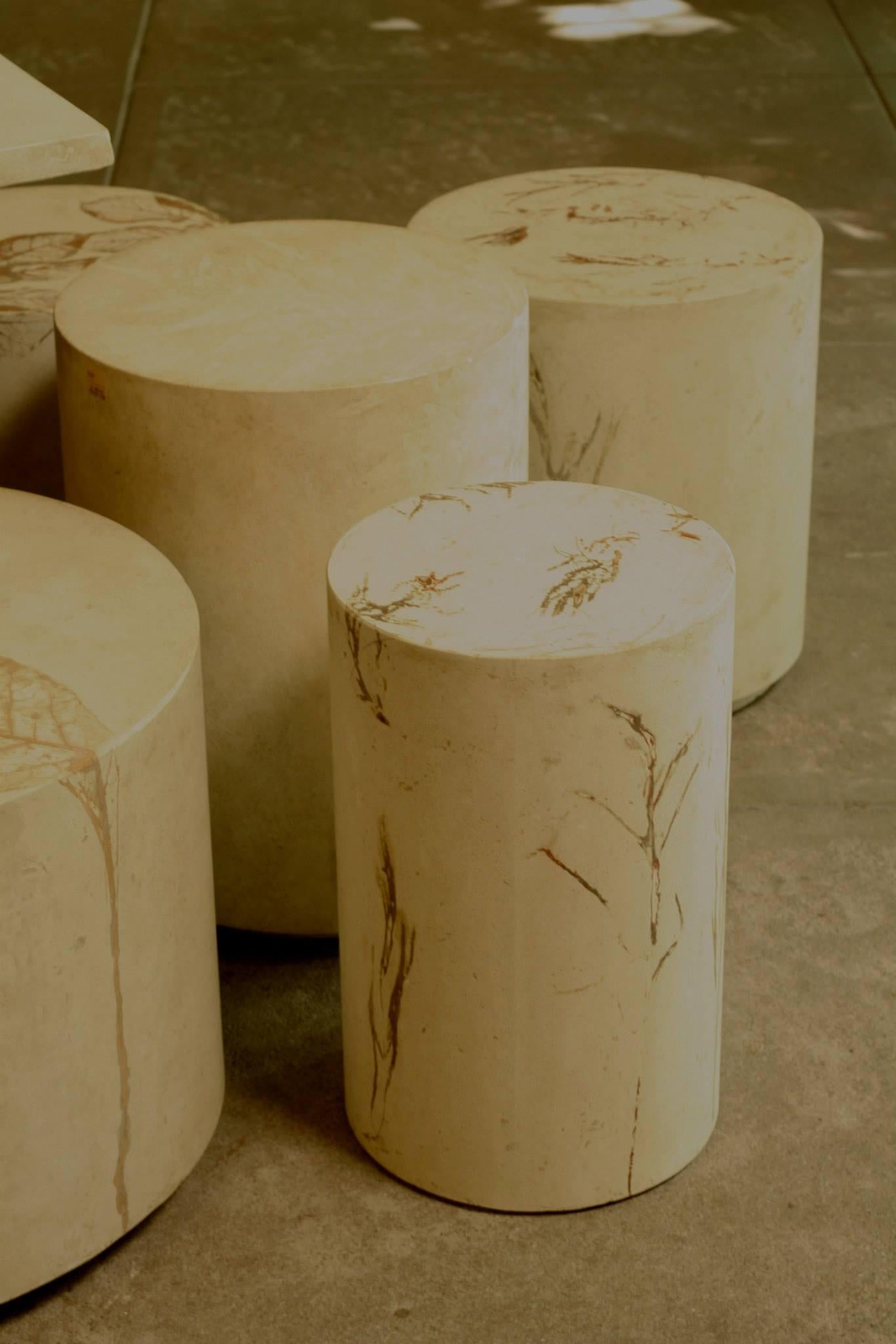 Customizable Round Concrete Stools & Side Tables with Leaf Impressions, 'Pliny' For Sale 11