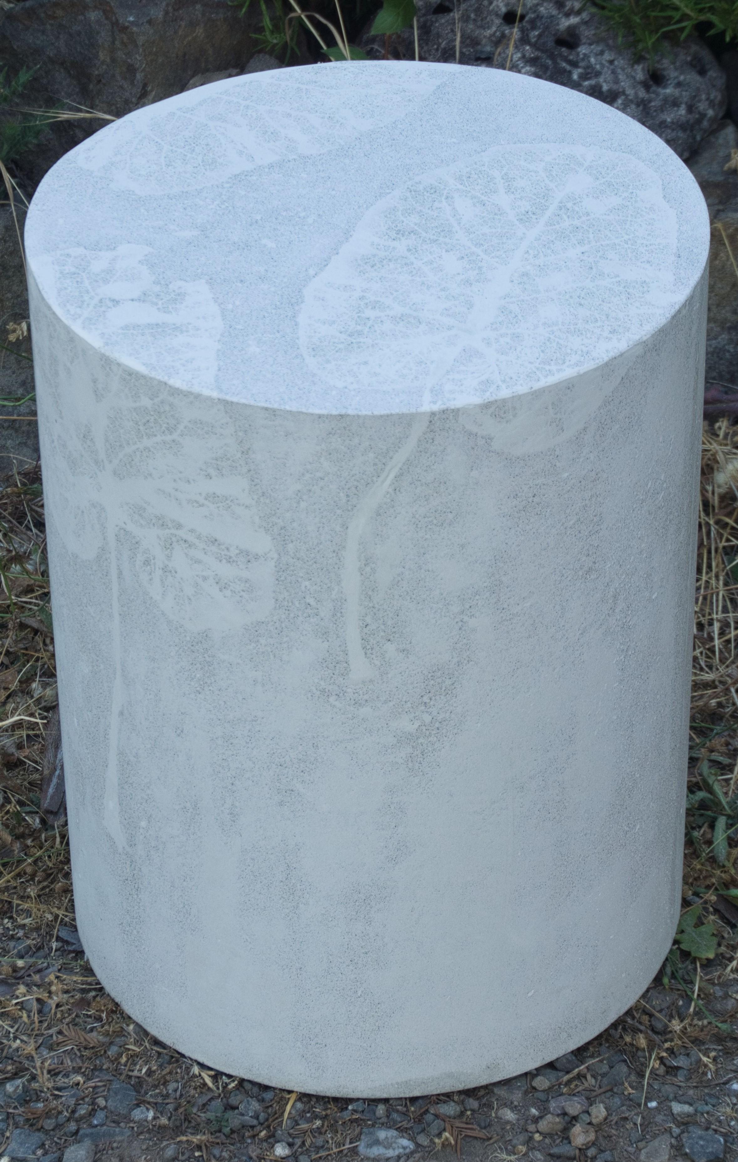 Customizable Round Concrete Stools & Side Tables with Leaf Impressions, 'Pliny' For Sale 6
