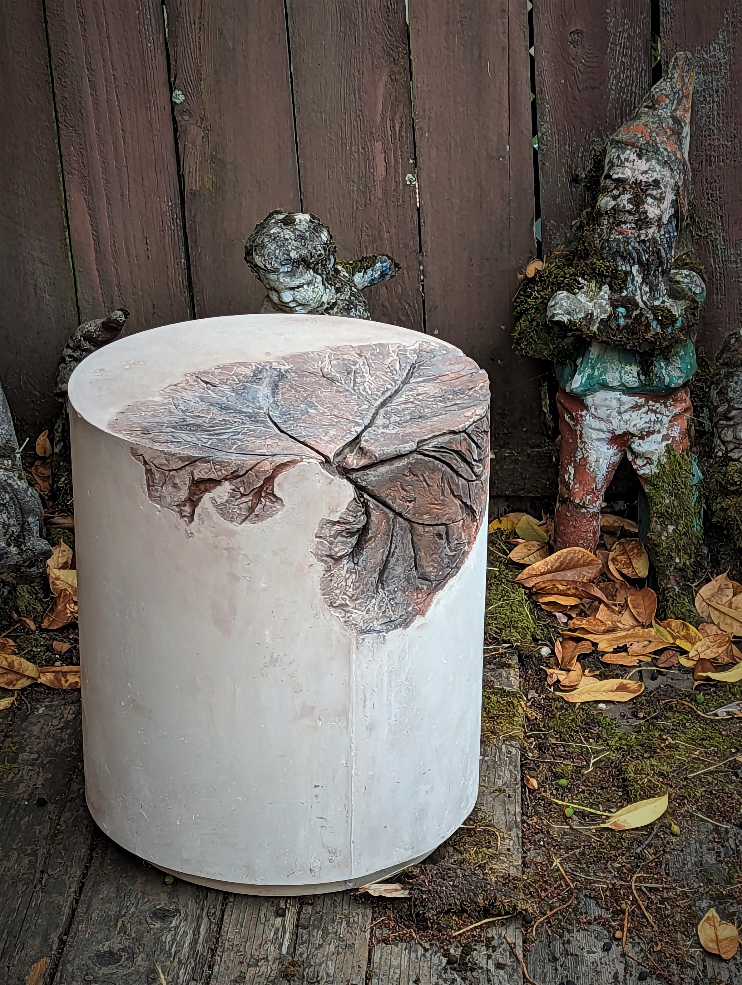 Contemporary Customizable Round Concrete Stools & Side Tables with Leaf Impressions, 'Pliny' For Sale