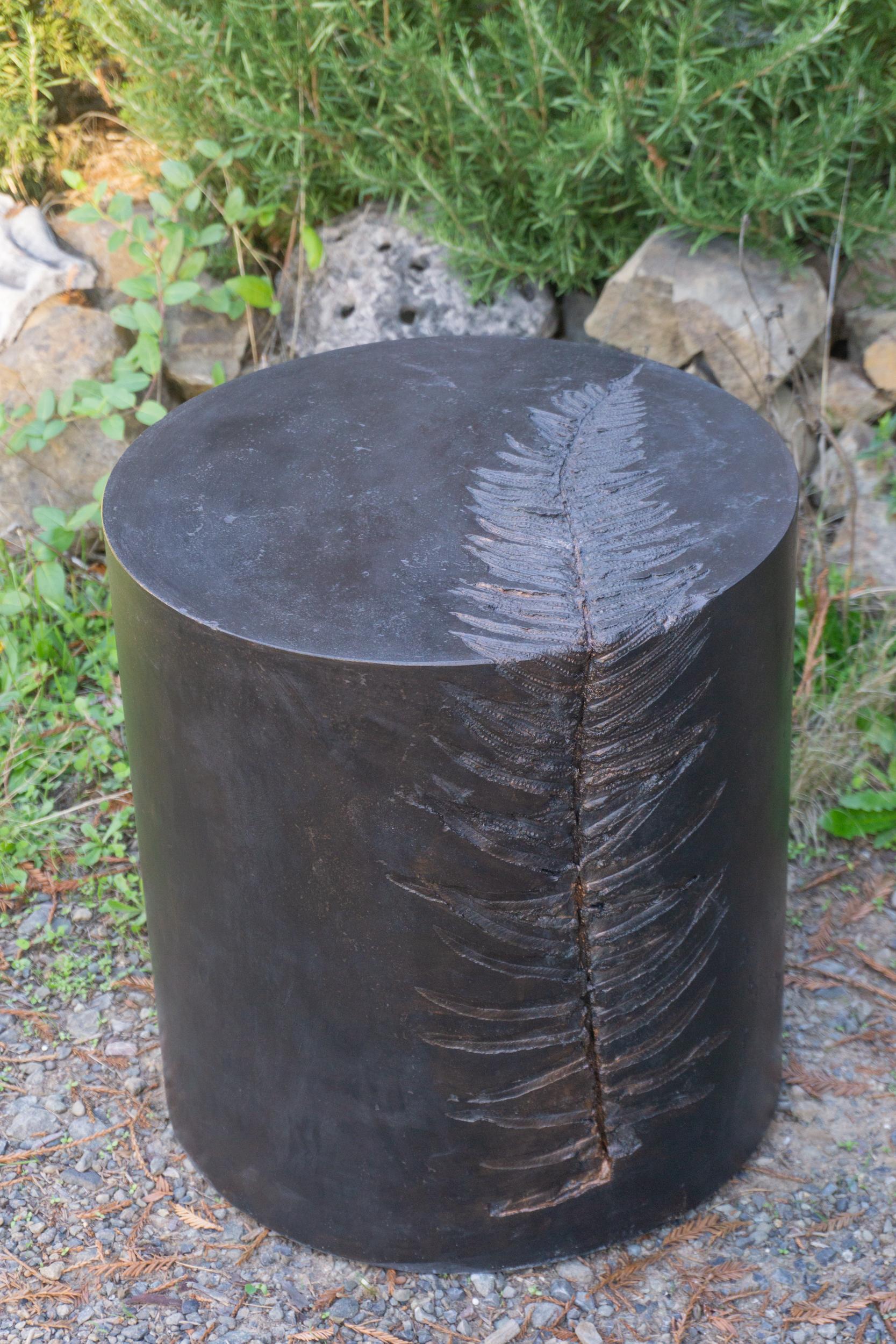 Customizable Round Concrete Stools & Side Tables with Leaf Impressions, 'Pliny' For Sale 13