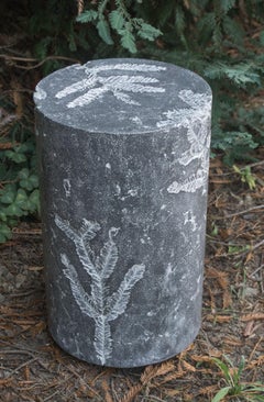 Customizable Round Concrete Stools & Side Tables with Leaf Impressions, 'Pliny'