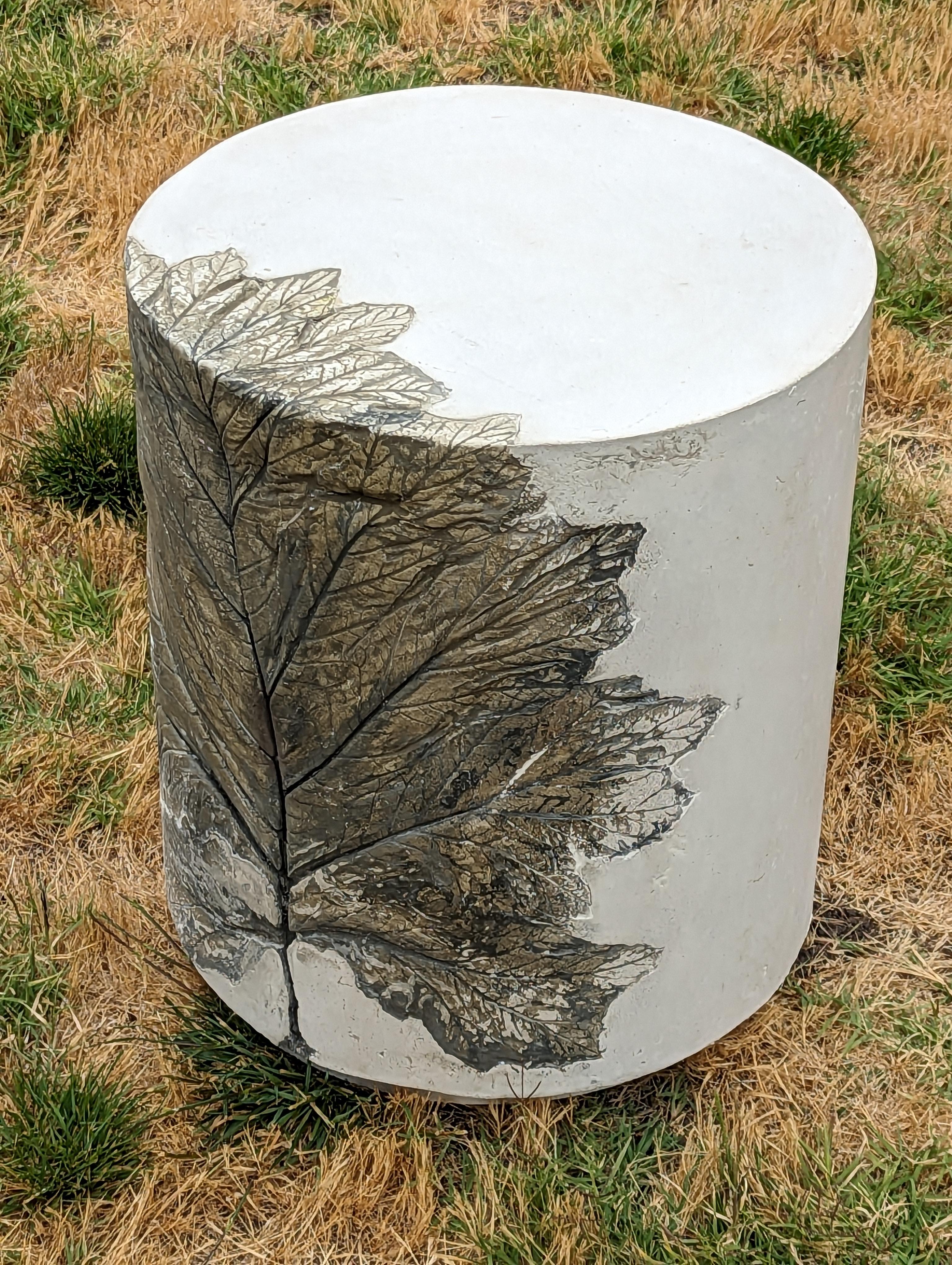 Customizable Round Concrete Stools & Side Tables with Leaf Impressions, 'Pliny' For Sale 1