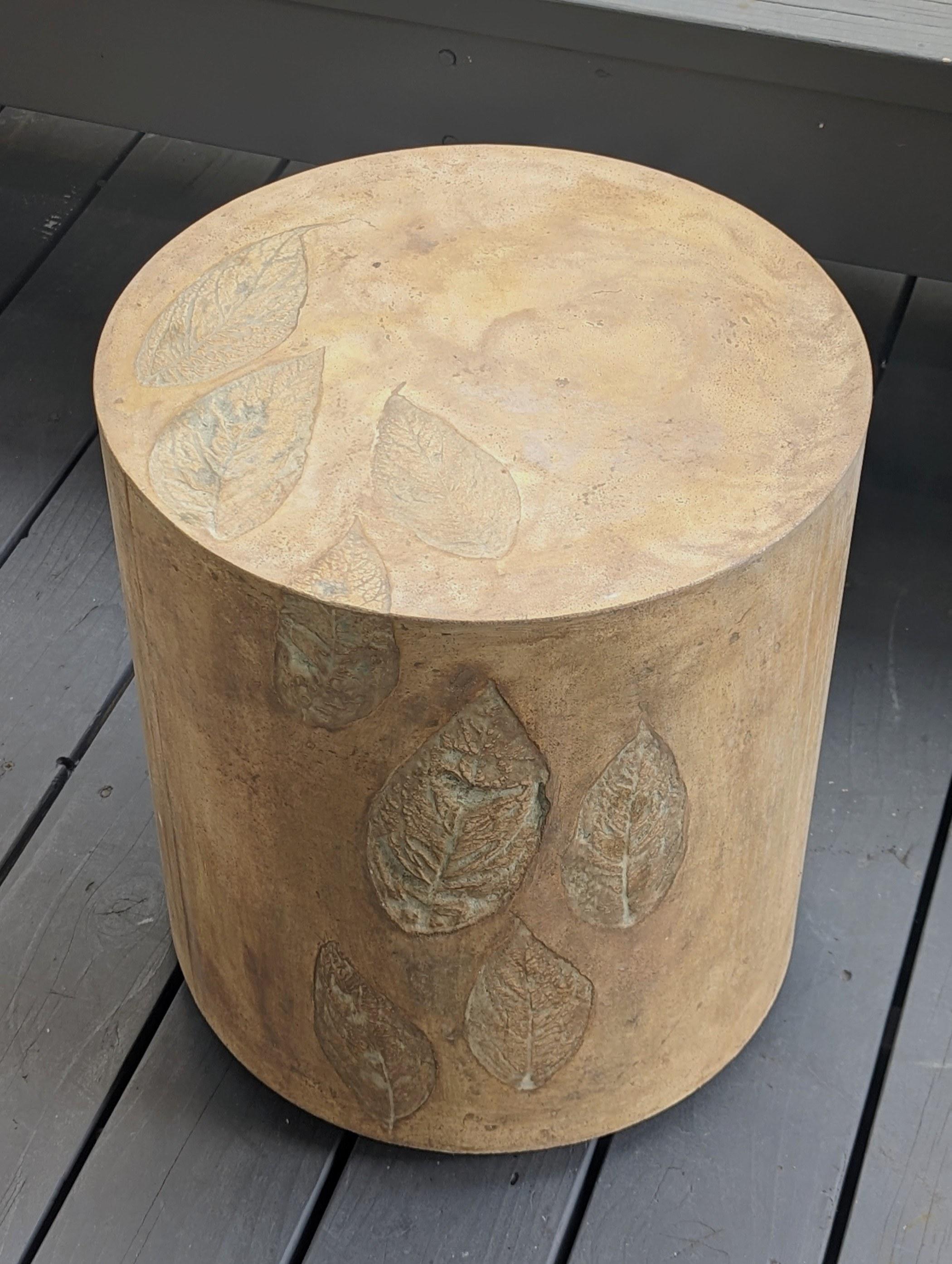 Customizable Round Concrete Stools & Side Tables with Leaf Impressions, 'Pliny' For Sale 4