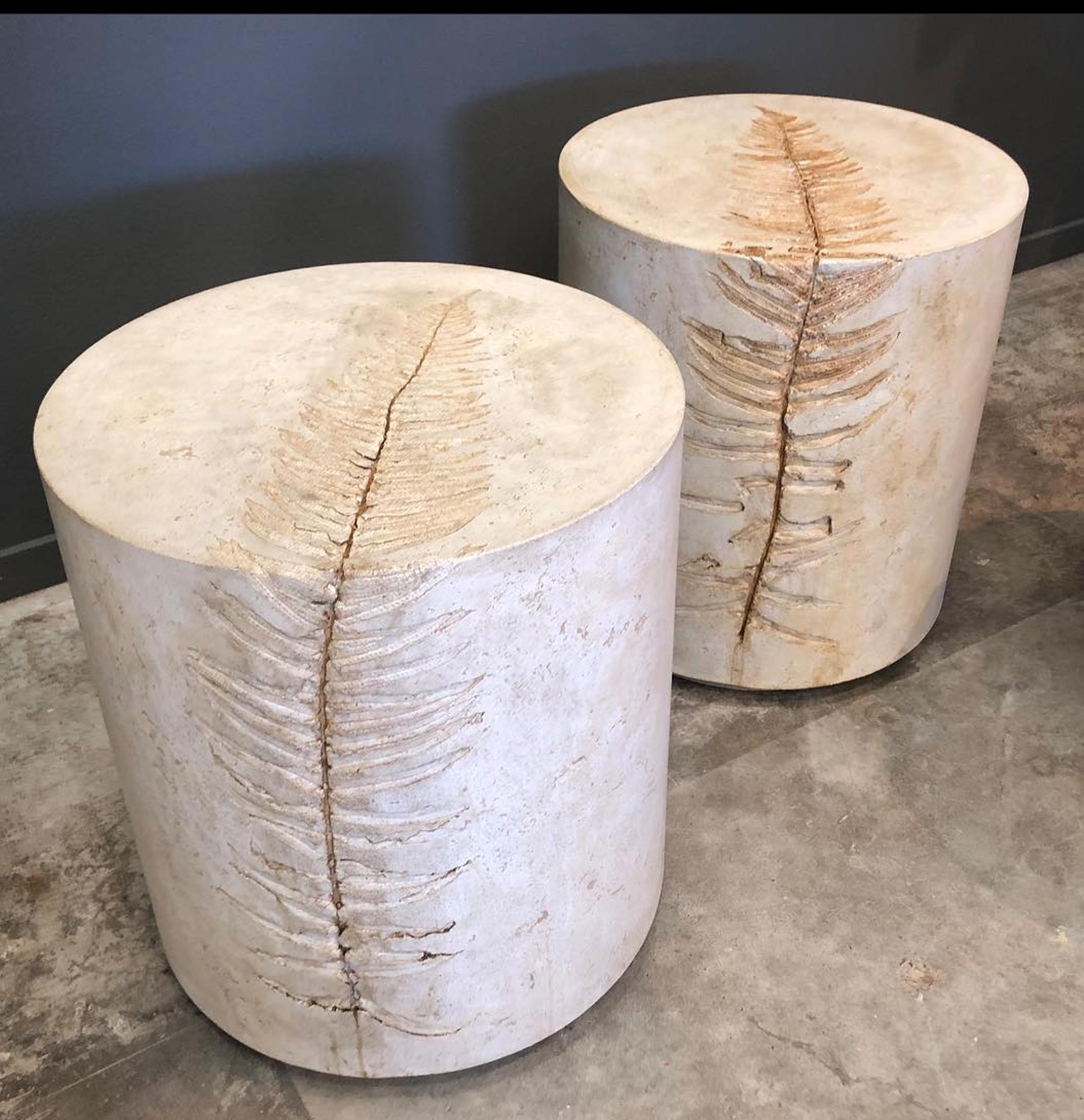 Customizable Round Concrete Stools & Side Tables with Leaf Impressions, 'Pliny' For Sale 5