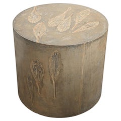 Customizable Round Concrete Stools & Side Tables with Leaf Impressions, 'Pliny'