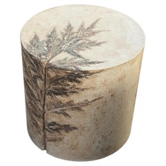 Customizable Round Concrete Stools & Side Tables with Leaf Impressions, 'Pliny'