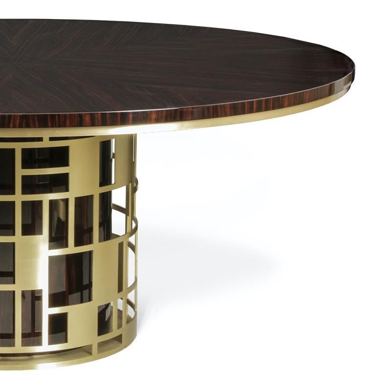 Portuguese Customizable Round Dining Table with an Ebony Top & Brushed Brass Detailing For Sale