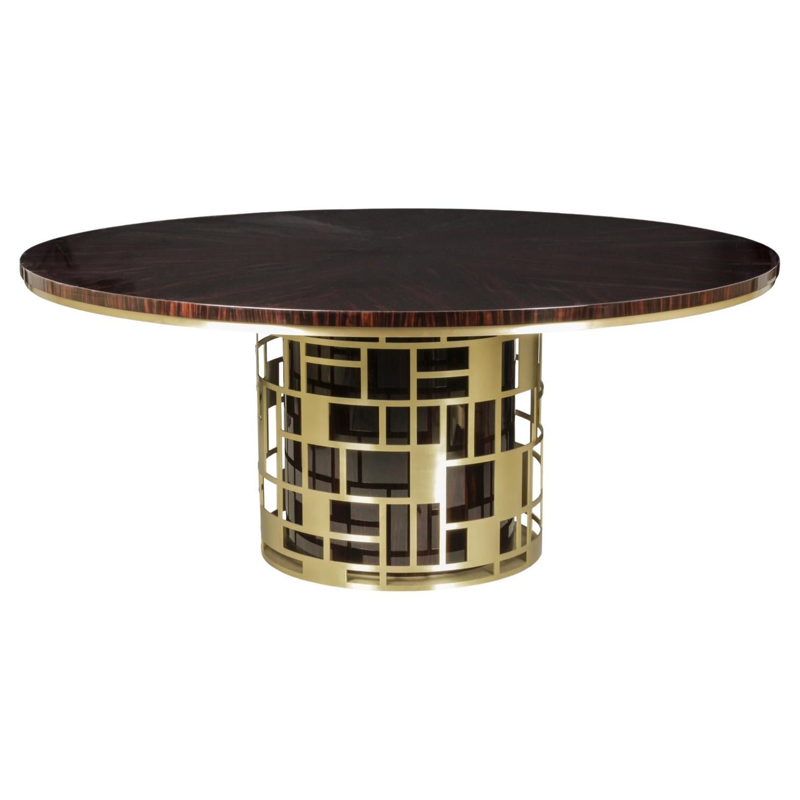 Customizable Round Dining Table with an Ebony Top & Brushed Brass Detailing For Sale