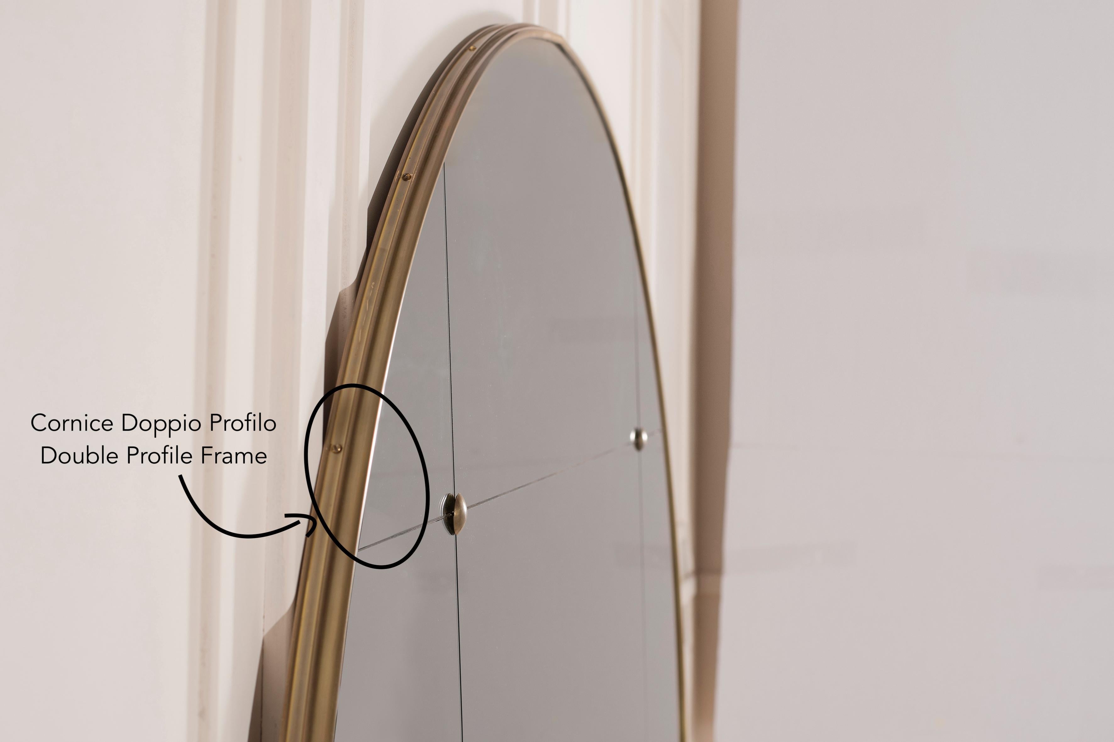 Rounded Brass Frame Window Pane Look Mirror Art Deco Style Customizable 150cm For Sale 3