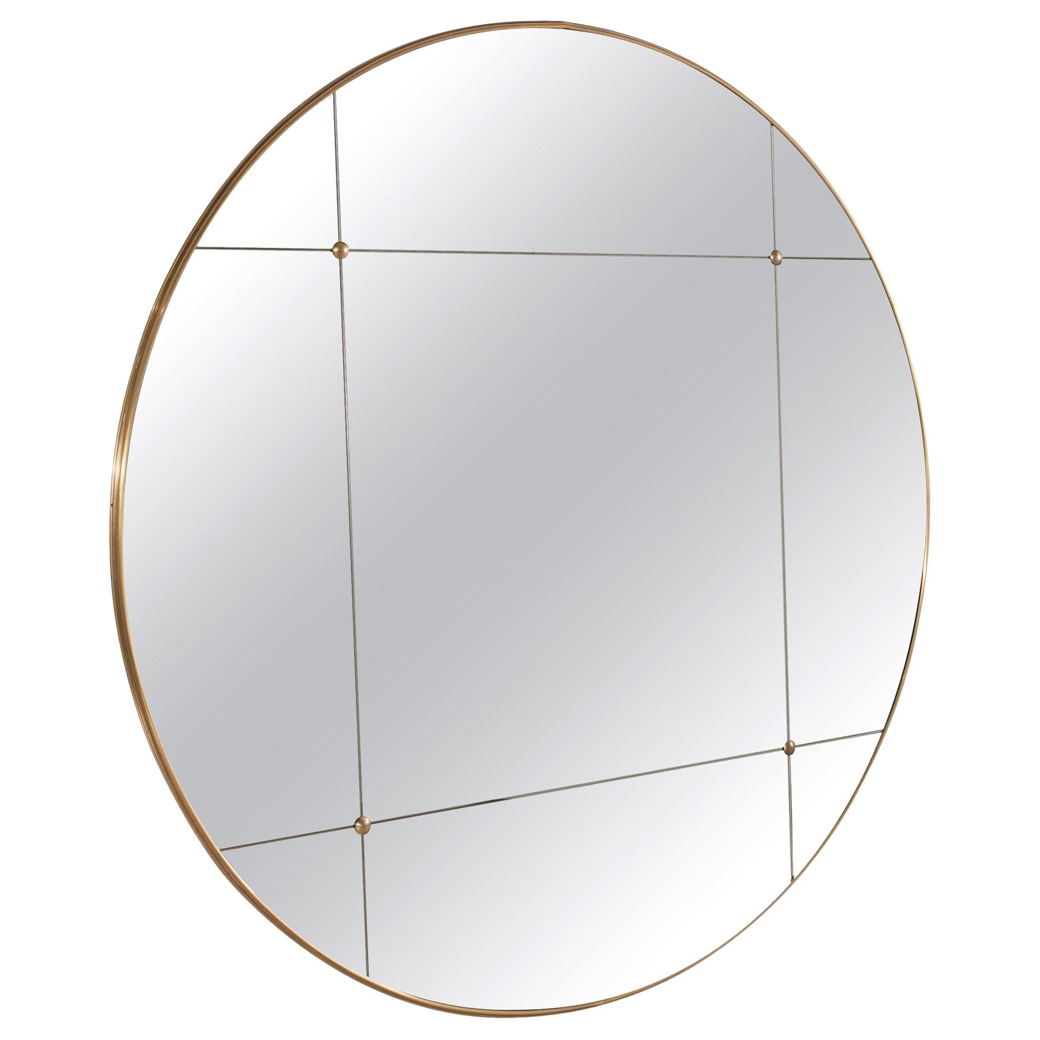 Rounded Brass Frame Window Pane Look Mirror Art Deco Style Customizable 150cm For Sale