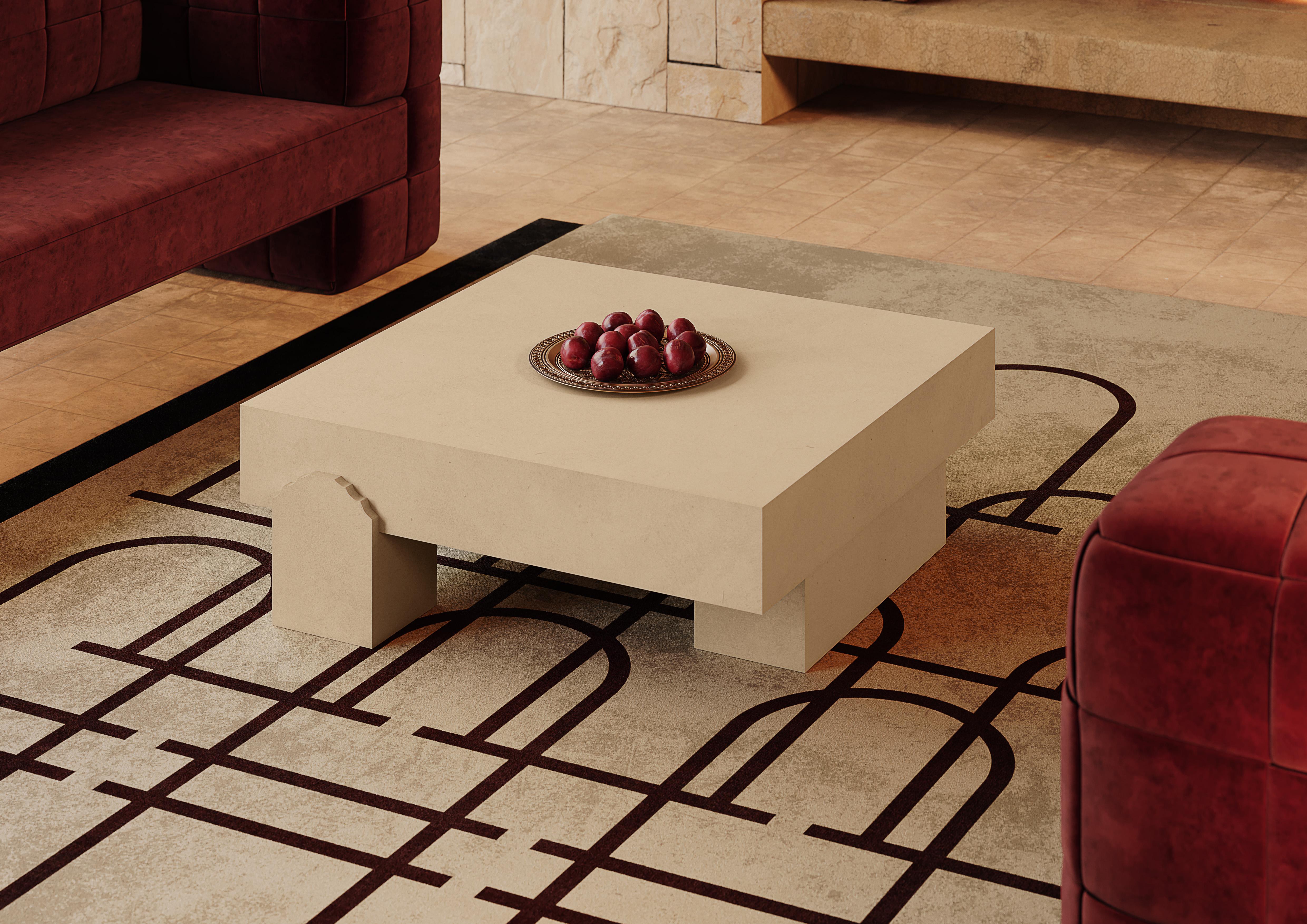 Anpassbarer Teppich mit abstrakten GeomtrIc-Mustern, beige und schwarzen Details (Wolle) im Angebot