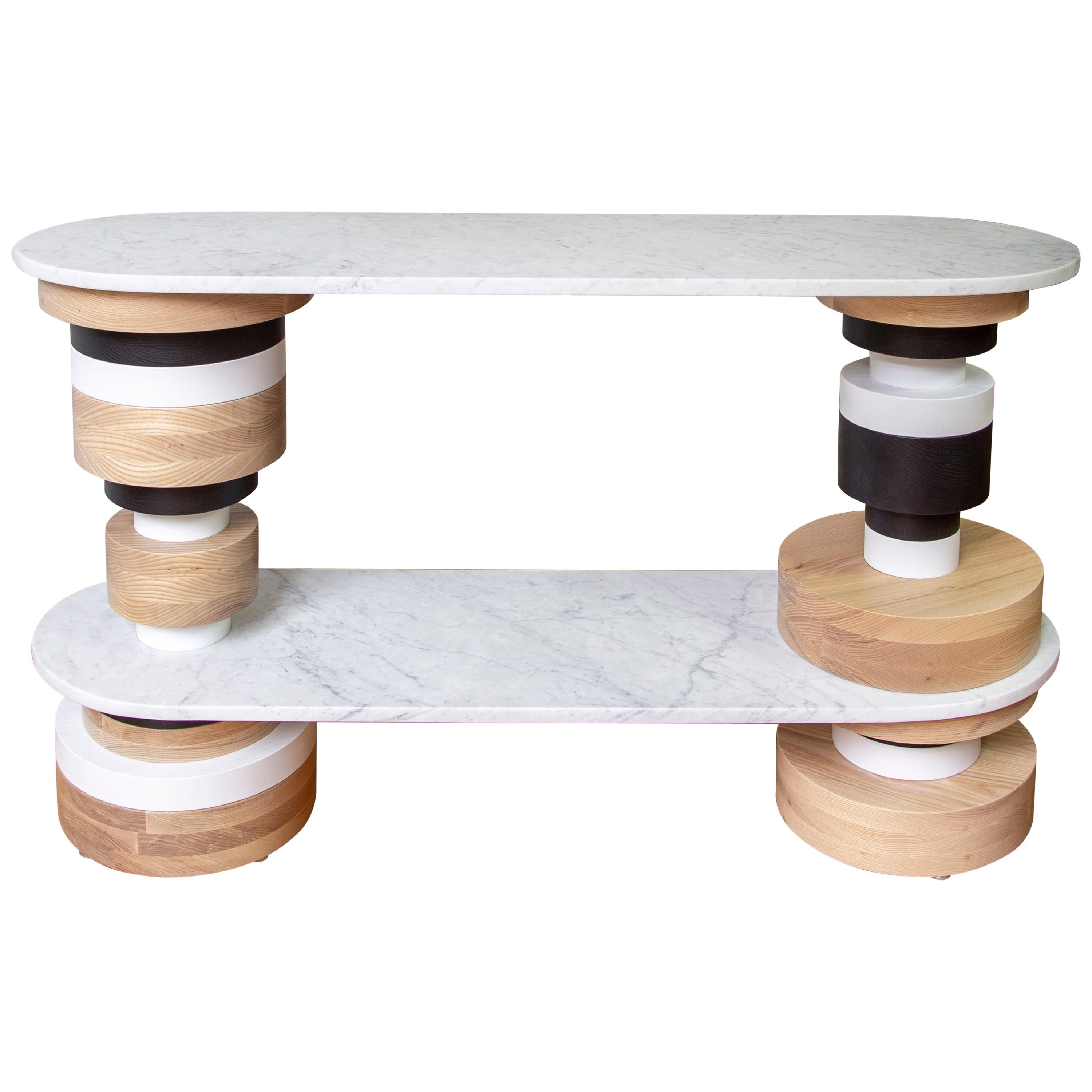 Table Sass de Souda, plateau en marbre blanc, table d'entrée