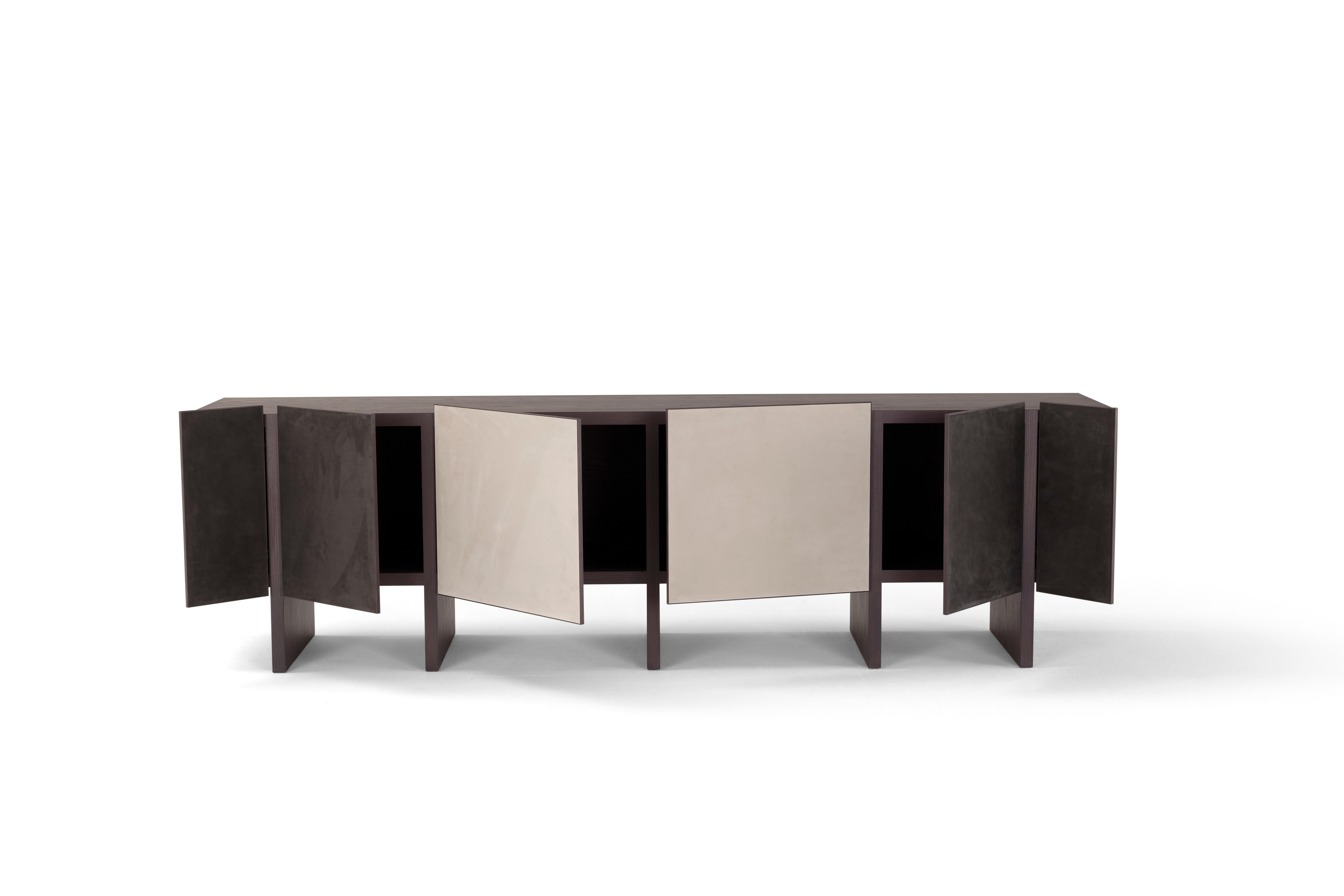 italien Buffet personnalisable 'Sistema Parere' M04, frêne teinté Brown et cuir en vente