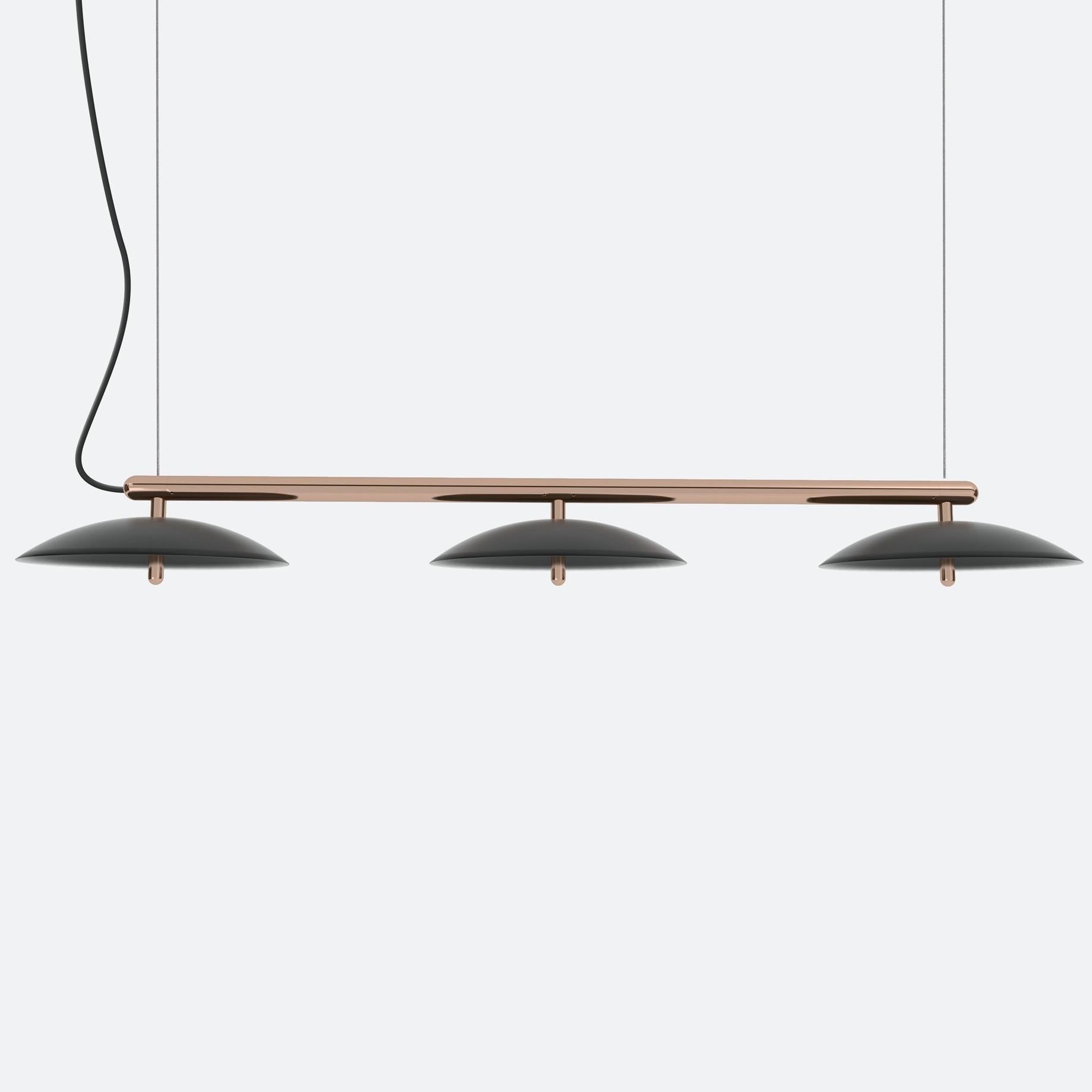 Price is for a signal linear pendant with black shade and brass accents. This piece is customizable so we can also make the finishes per order to your spec. 

Lamping: G8 LED Bulbs (included)
Canopy: Black, 5in Diameter, .25in height
6x G8 LED bulbs