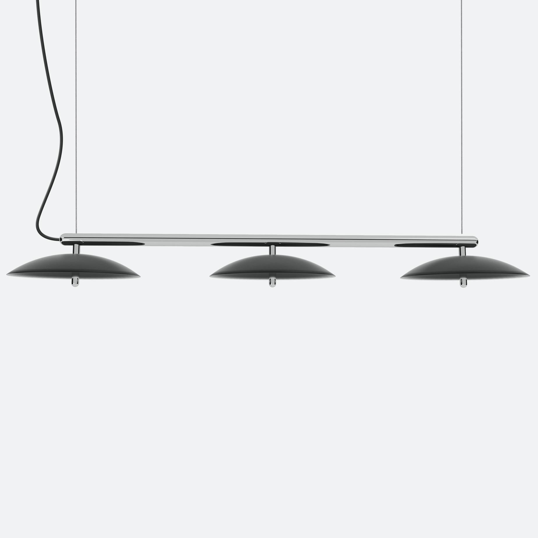 Price is for a signal linear pendant with white shade and nickel accents. This piece is customizable so we can also make the finishes per order to your spec. 

Lamping: G8 LED Bulbs (included)
Canopy: Black, 5in Diameter, .25in height
6x G8 LED