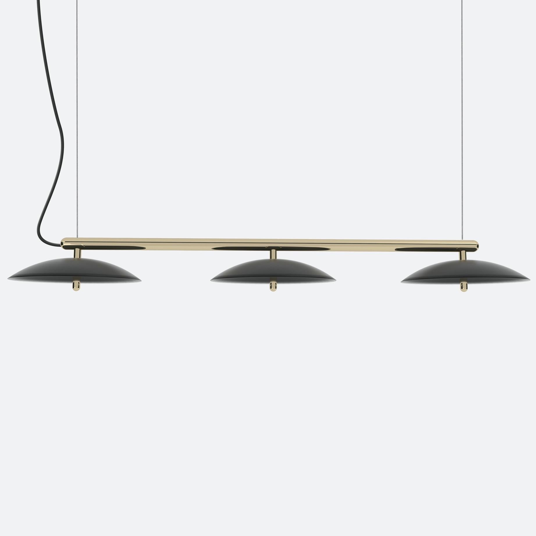 Price is for a Signal linear pendant with black shade and nickel accents. This piece is customizable so we can also make the finishes per order to your spec. 

Lamping: G8 LED Bulbs (included)
Canopy: Black, 5in Diameter, .25in height
6x G8 LED
