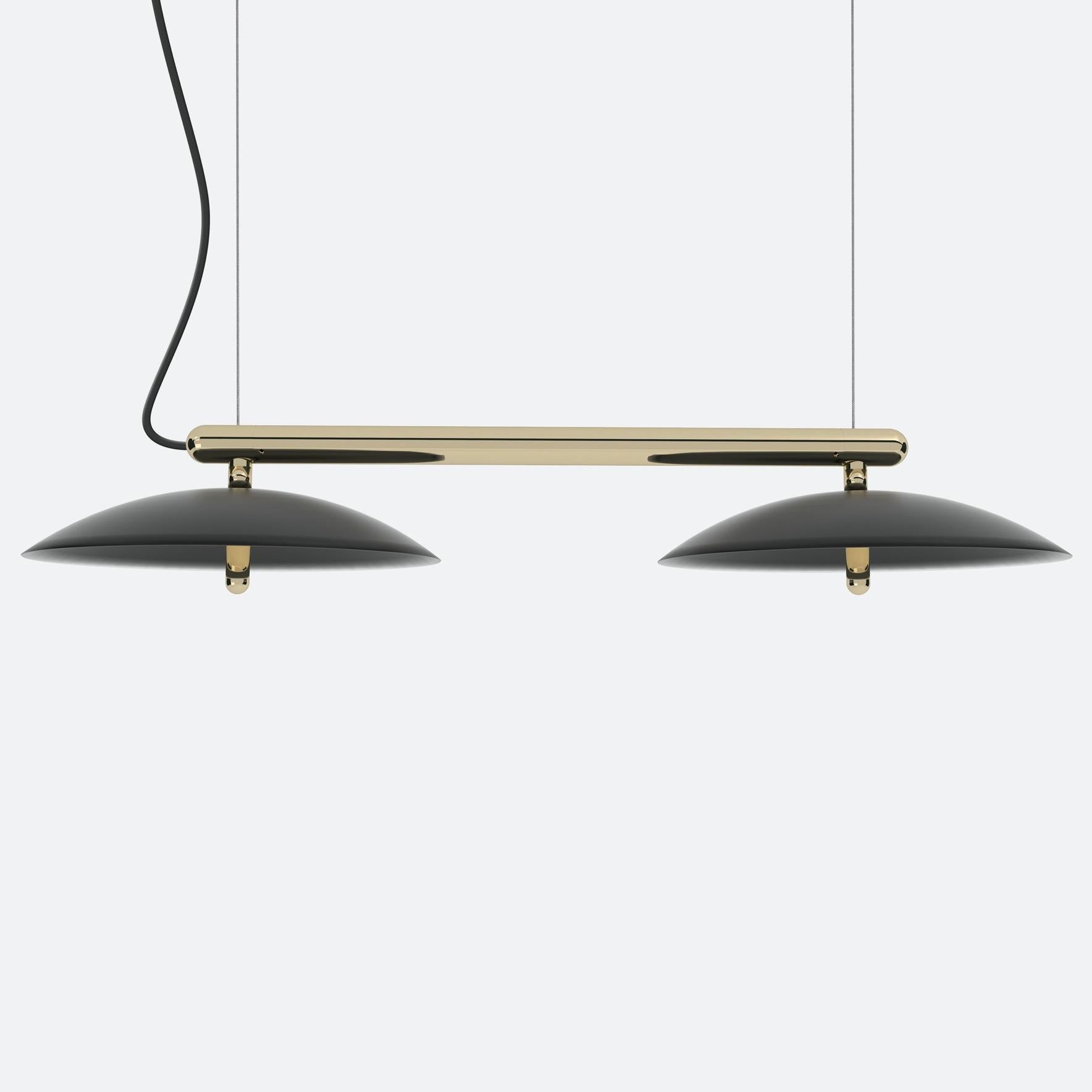 Price is for a Signal linear pendant with black shades and brass accents. This piece is customizable so we can also make the finishes per order to your spec. 

Lamping: G8 LED Bulbs (included)
Canopy: Black, 5in Diameter, .25in height
4x G8 LED