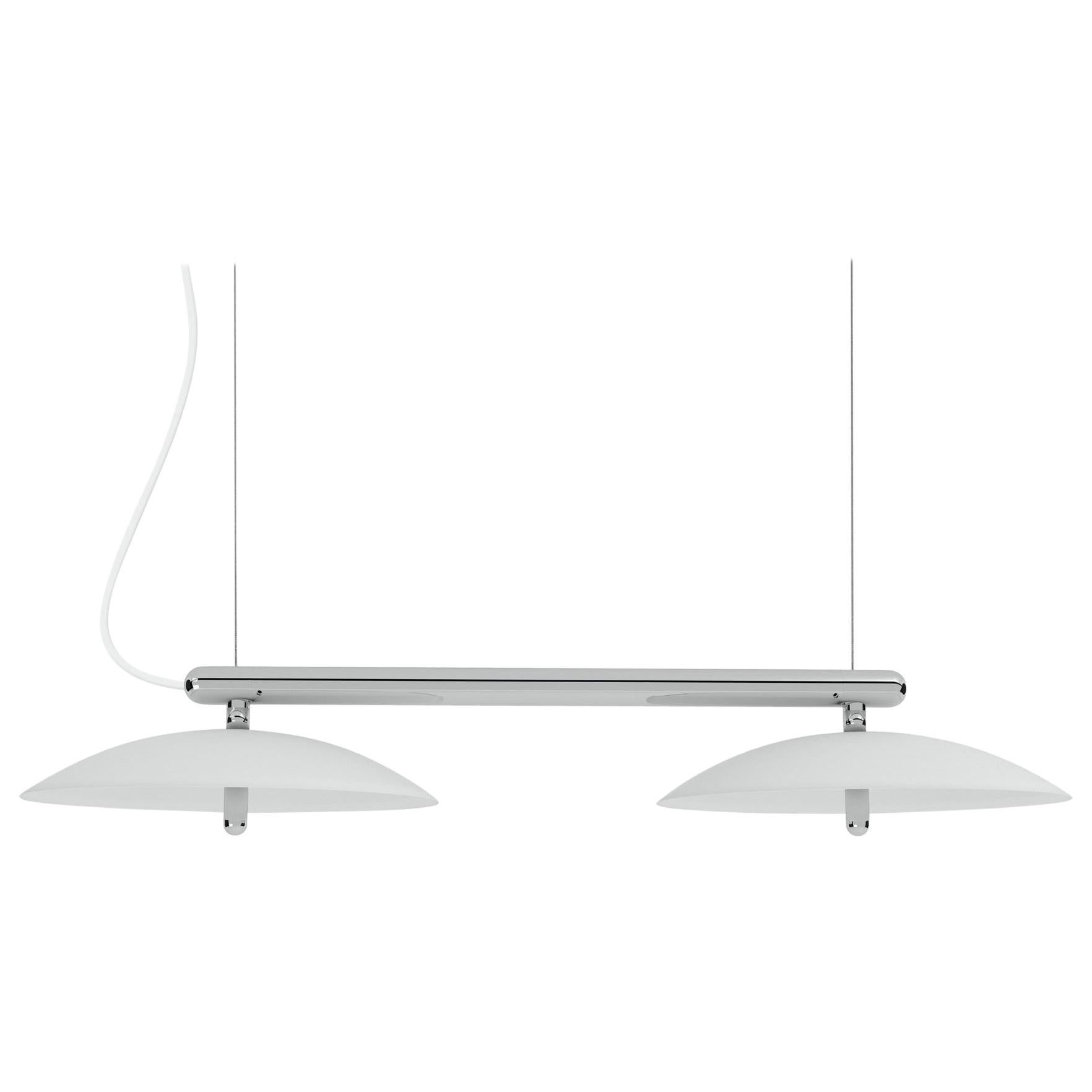 Lampe à suspension linéaire Signal Souda, courte, blanche et en nickel, fabriquée sur commande en vente