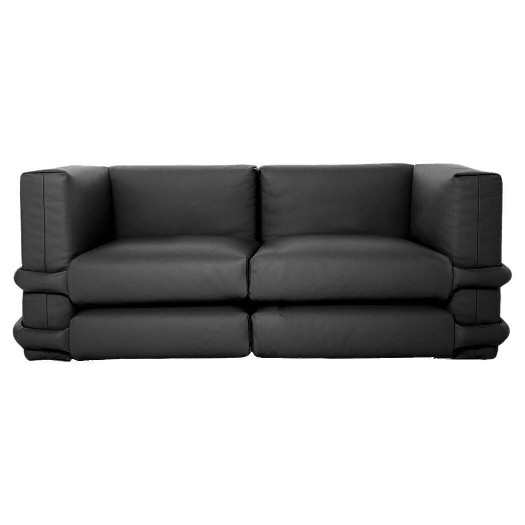 Anpassbares Sofa 2 Module 'Pillow' von Muller Van Severen, Schwarzes Leder im Angebot