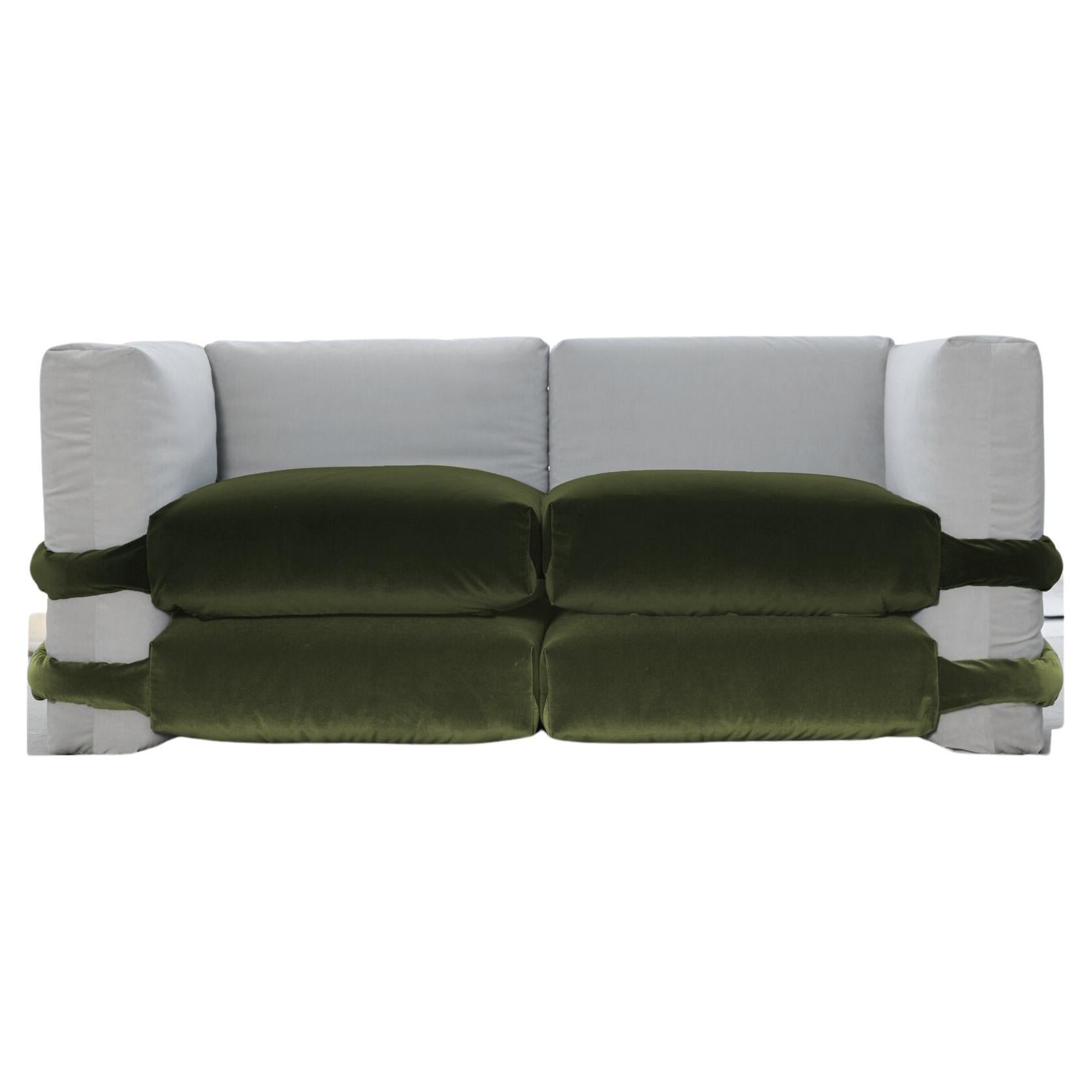 Customizable Sofa 2 modules 'Pillow' by Muller Van Severen, Green Velvet