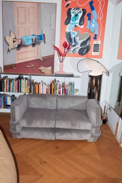 Divano personalizzabile a 2 moduli 'Pillow' di Muller Van Severen, velluto a coste blu cielo