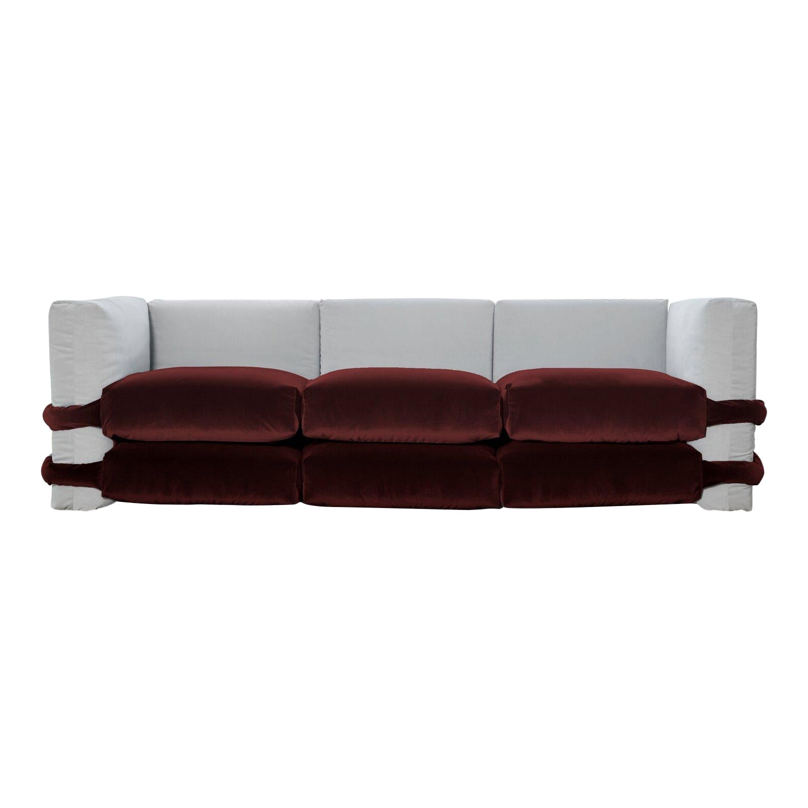 Divano personalizzabile a 3 moduli 'Pillow' di Muller Van Severen, velluto bordeaux in vendita