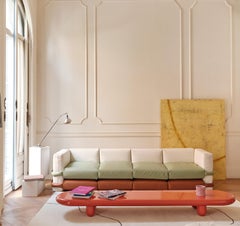 Anpassbares Sofa 3 Module 'Pillow' von Muller Van Severen, Grünes Leder