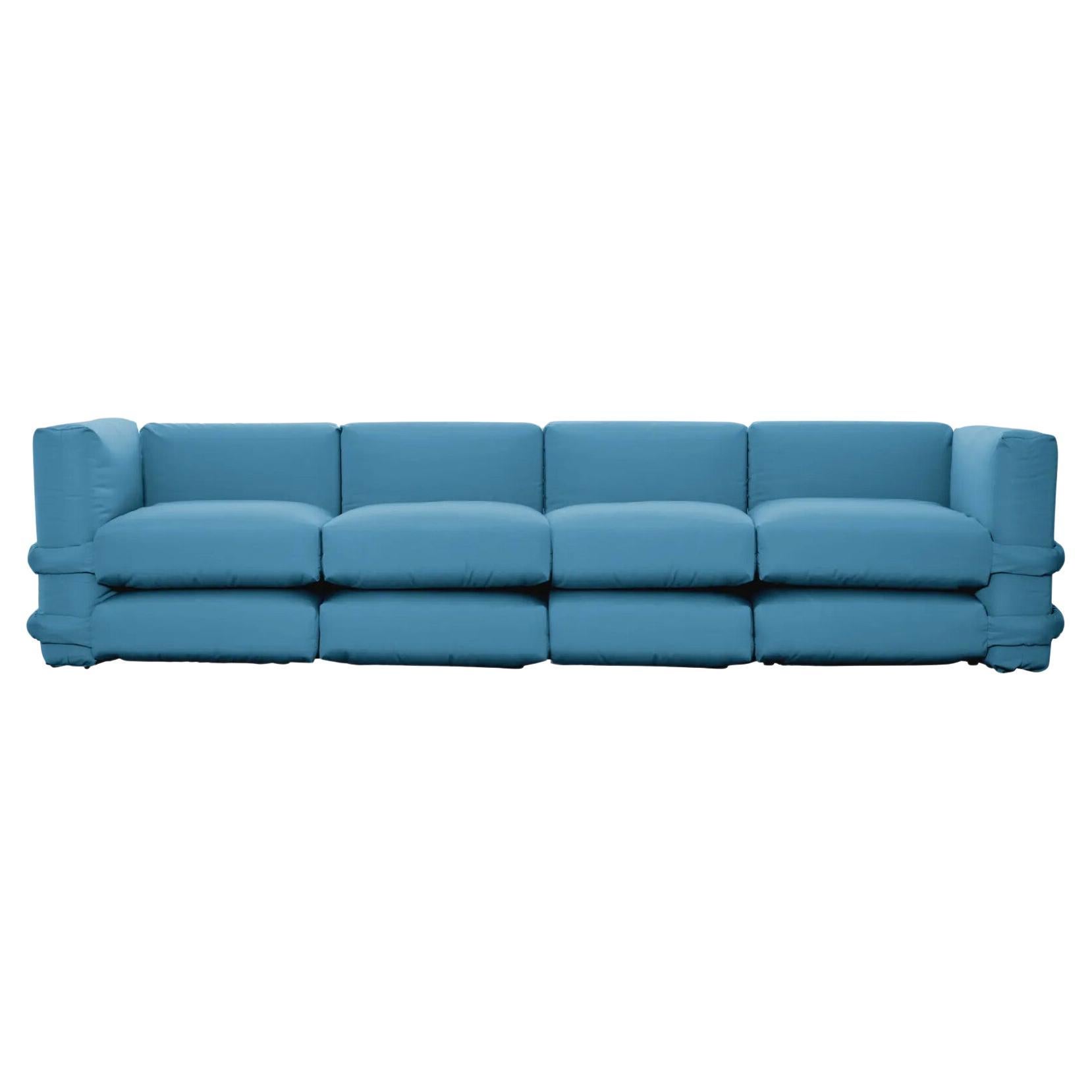 Anpassbares Sofa 4 Module 'Kissen' von Muller Van Severen, Blaue Baumwolle im Angebot