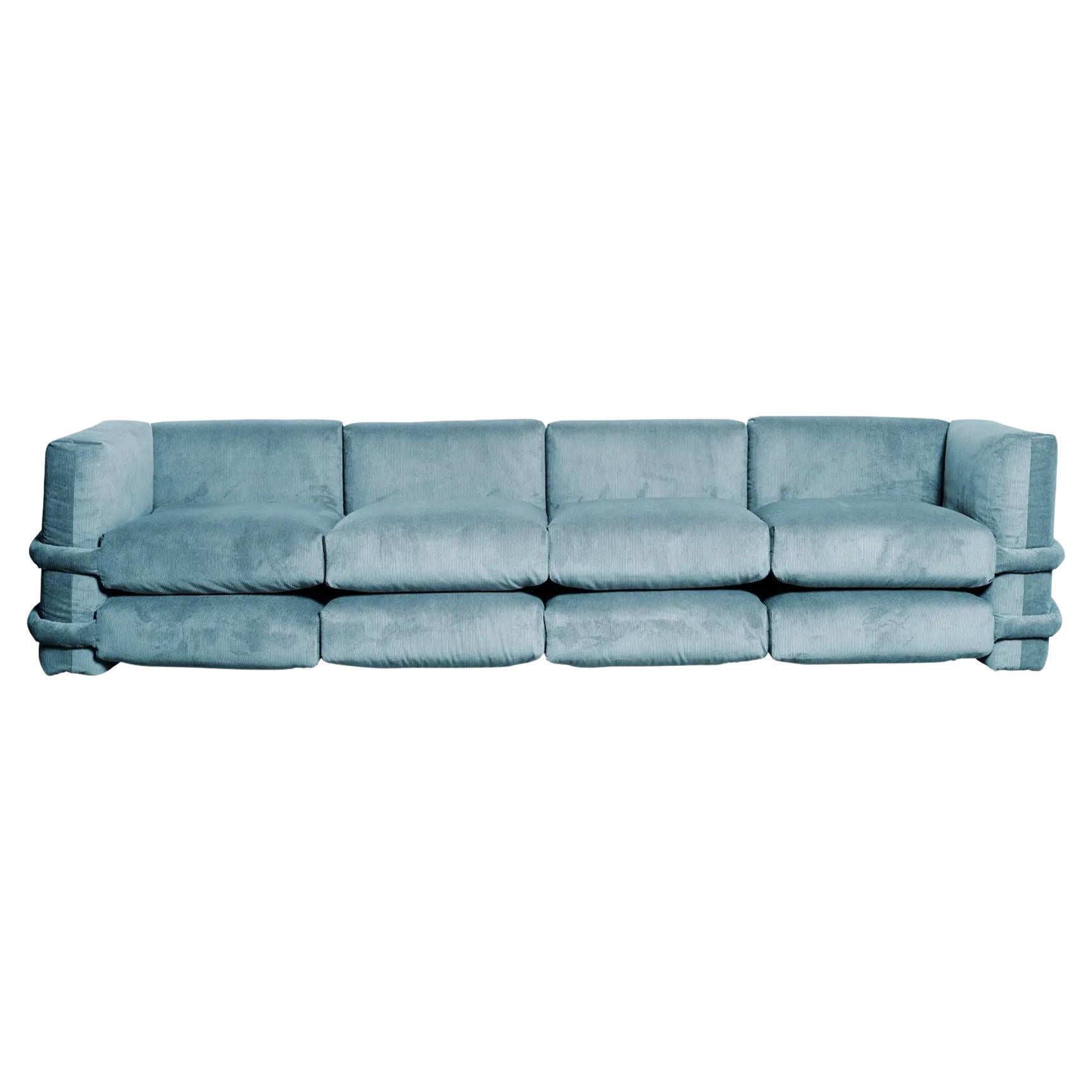 Customizable Sofa 4 modules 'Pillow' by Muller Van Severen, Sky Corduroy