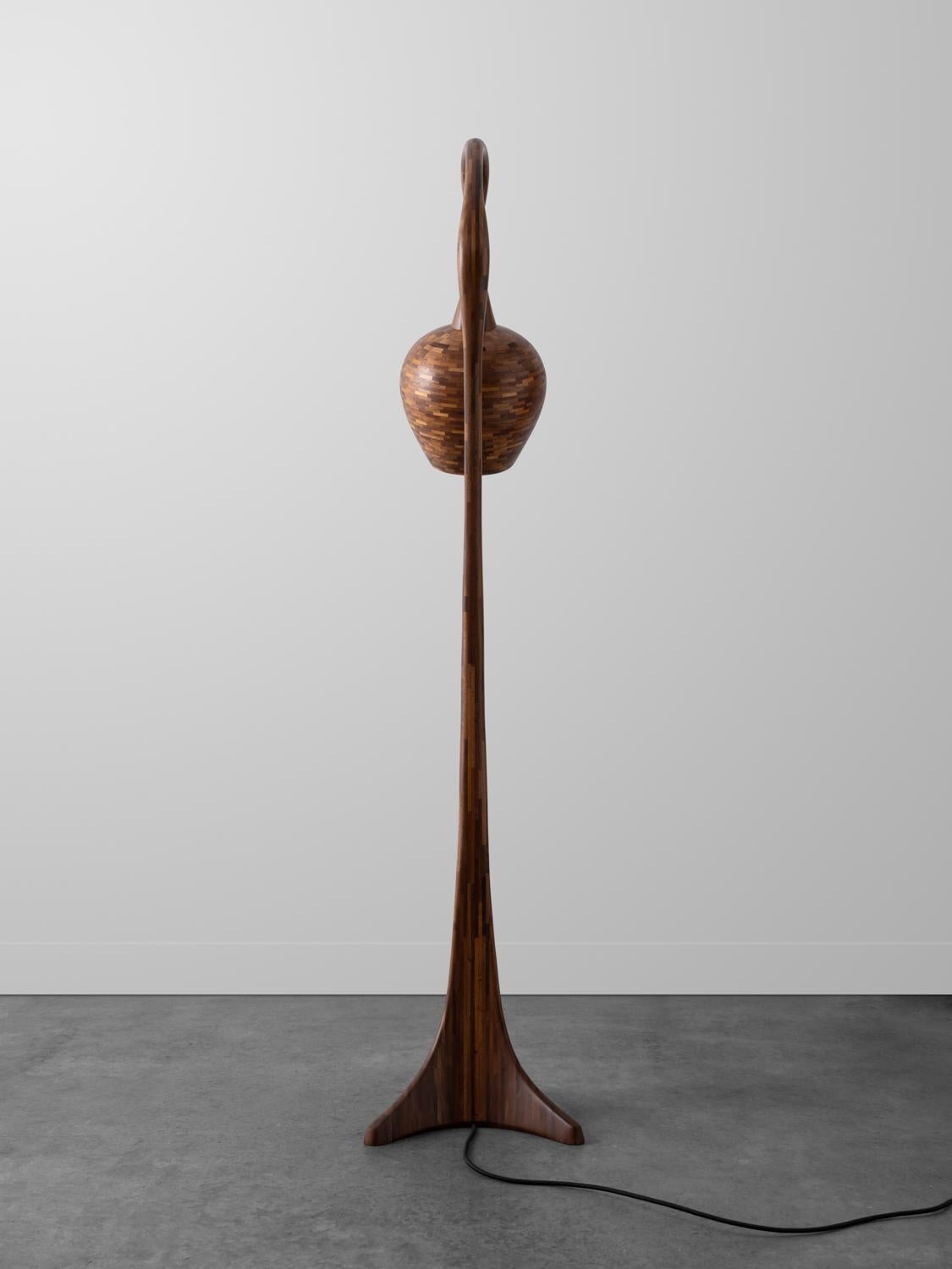 Wooden STACKED Floor Lamp No.2,  shown in salvaged Mahogany, Customizable For Sale 3